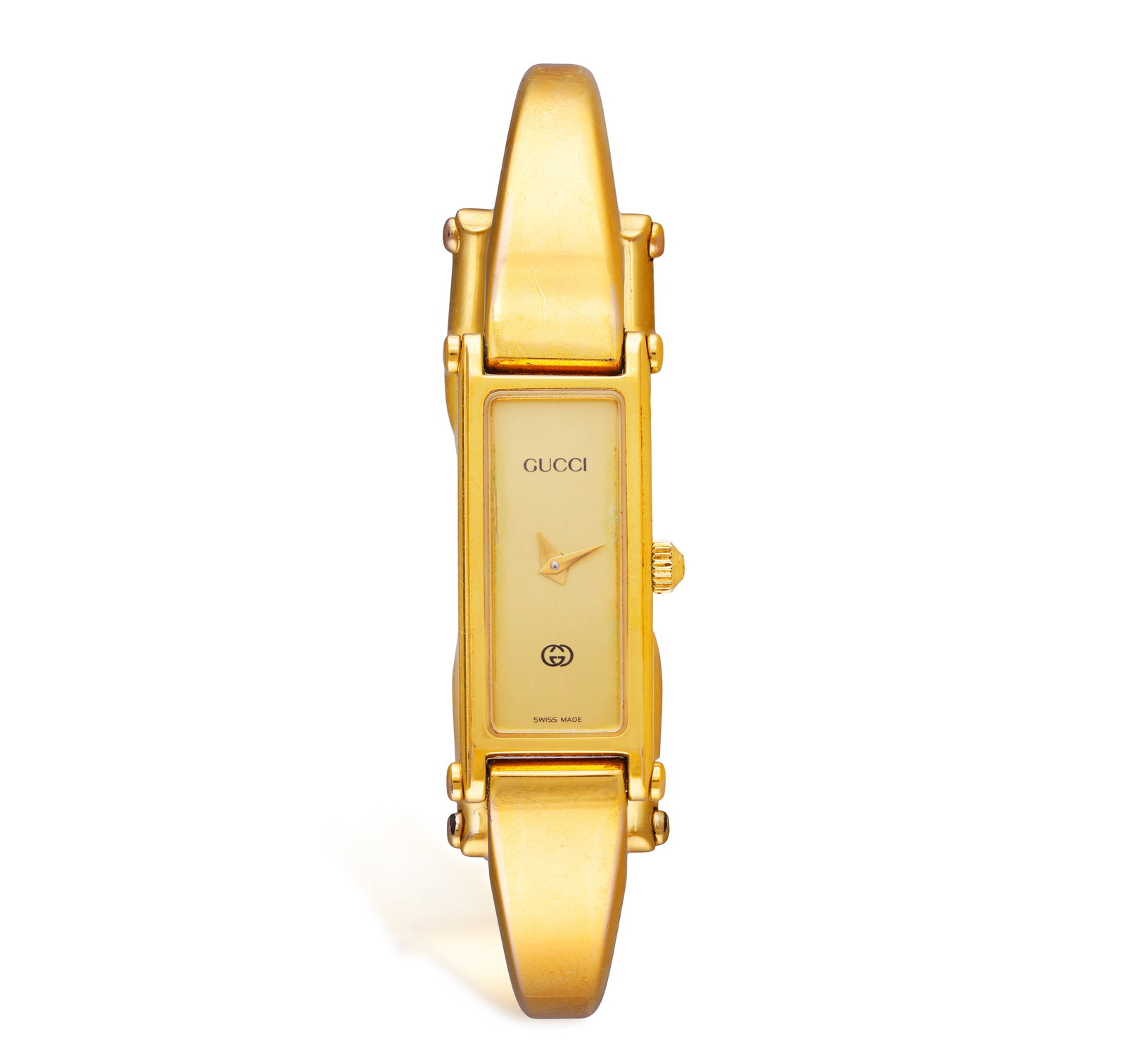 GUCCI: A LADY'S BRACELET WATCH • Quartz movement • rectangular cream dial • guilt  (1 of 3)