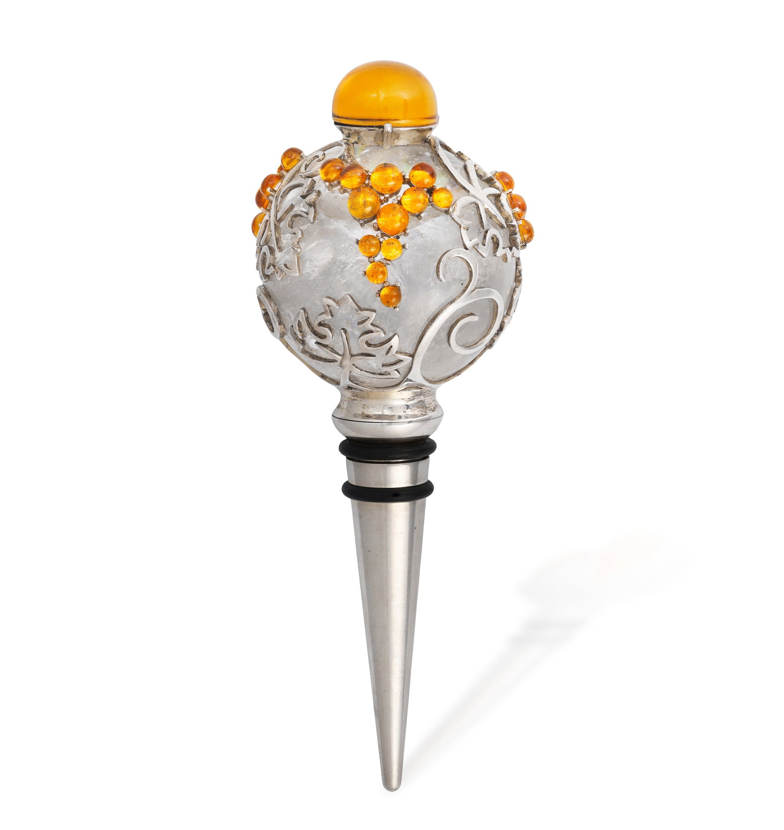 A ROCK CRYSTAL AND CITRINE BOTTLE STOPPER • Rock crystal sphere handle • with circular (1 of 4)