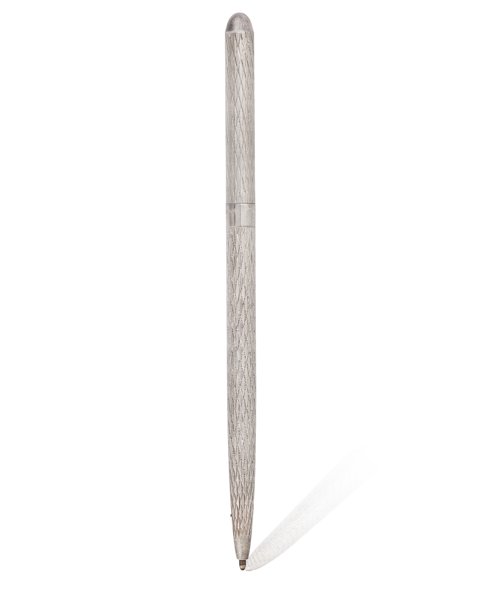 TIFFANY & CO.: A SILVER BALLPOINT PEN • Engine-turned motif • twist retractable ballpoin (1 of 2)