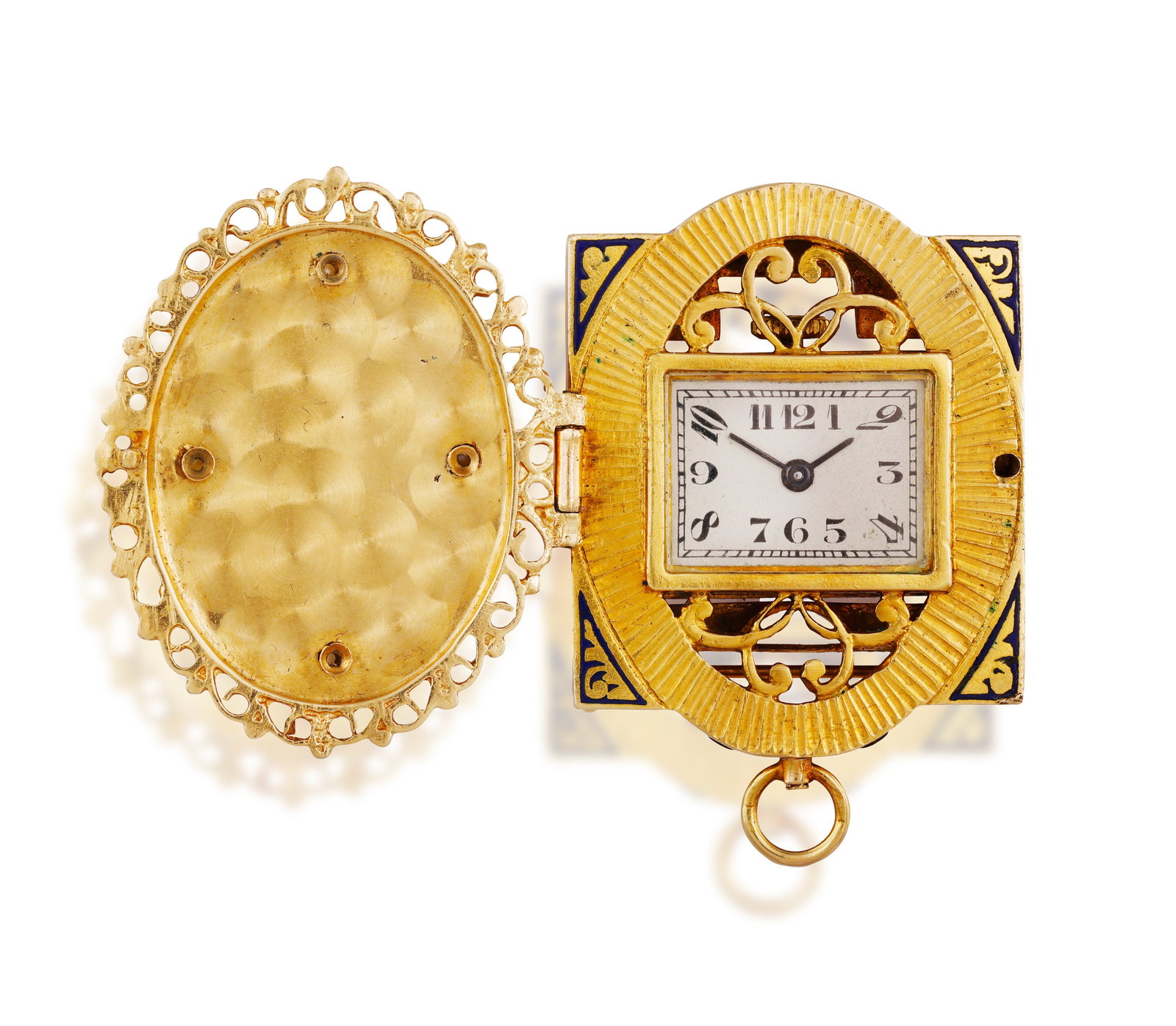 AN ENAMEL BRACELET WITH A DIAMOND, SEED PEARL AND ENAMEL PENDANT/BROOCH/WATCH • Of buckle desi (1 of 9)