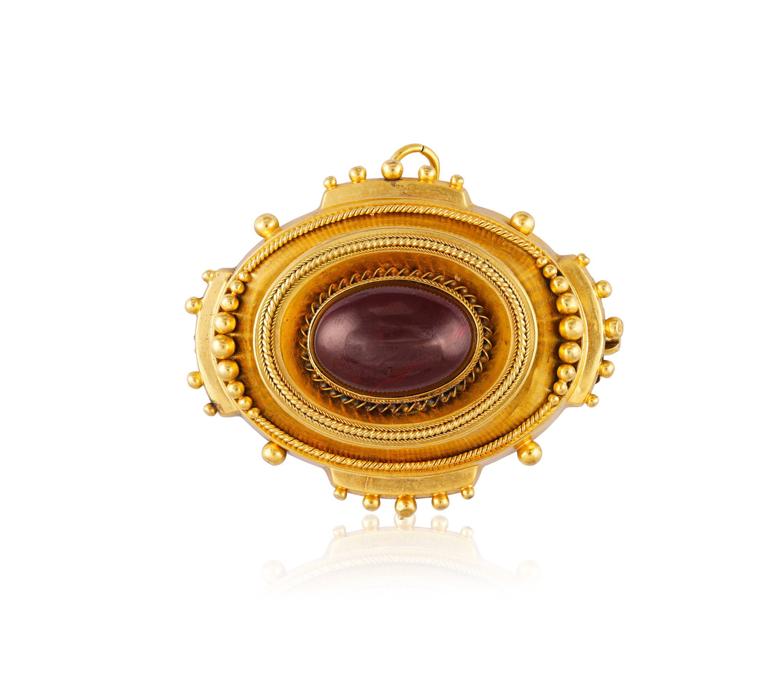 A 19TH CENTURY GARNET LOCKET PENDANT/BROOCH • Oval-shaped plaque • oval-shaped garnet ca (1 of 2)