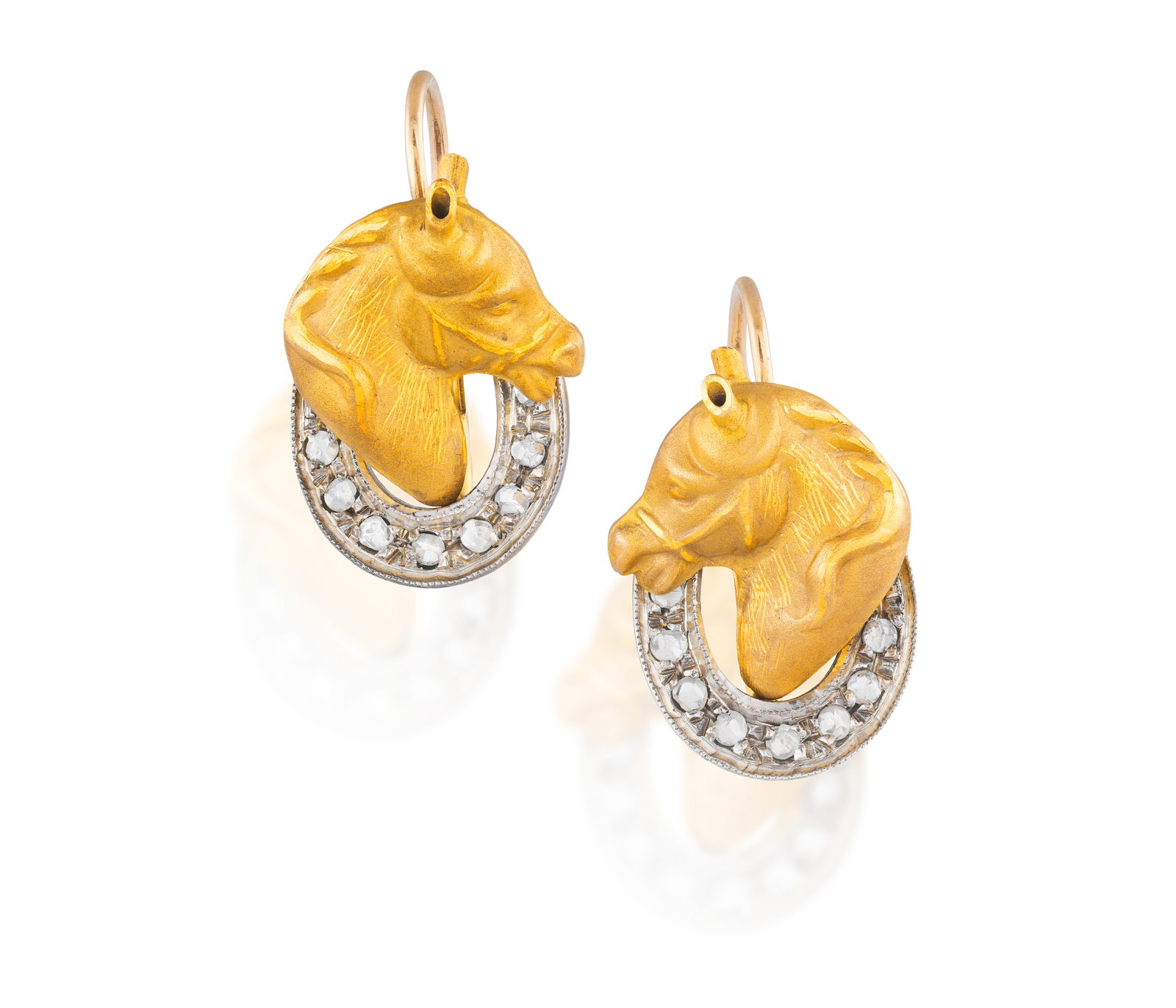 A PAIR OF DIAMOND HORSE EARRINGS • Each designed as a horse • rose-cut diamonds •  (1 of 2)