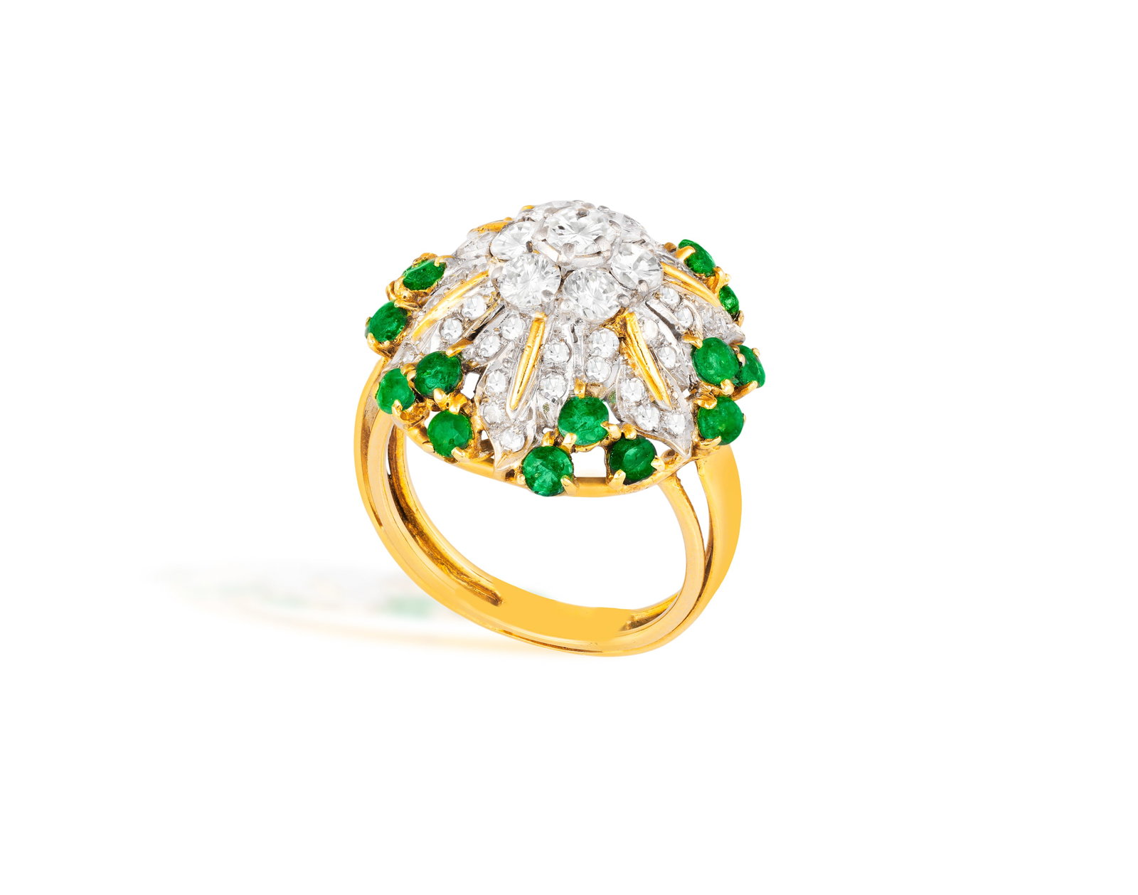 AN EMERALD AND DIAMOND DRESS RING • Of bombé design • brilliant and single-cut (1 of 3)