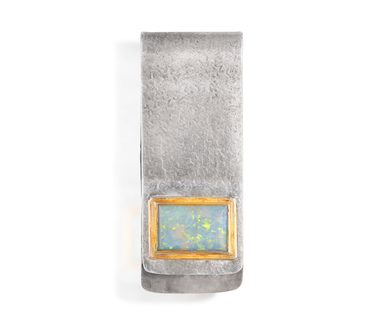AN OPAL MONEY CLIP • A rectangular-shaped opal plaque within collet setting • mounted in (1 of 3)