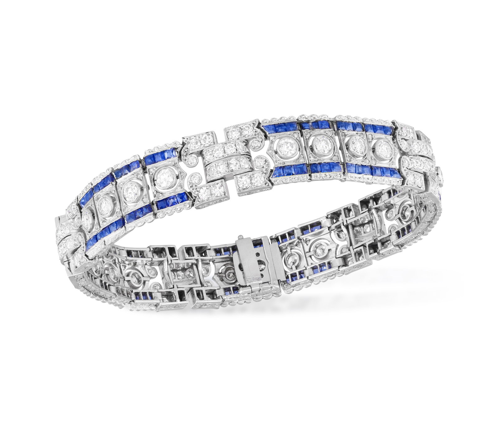 A SAPPHIRE AND DIAMOND BRACELET • Old brilliant and rose-cut diamonds, approx. 6.50cts total (1 of 2)