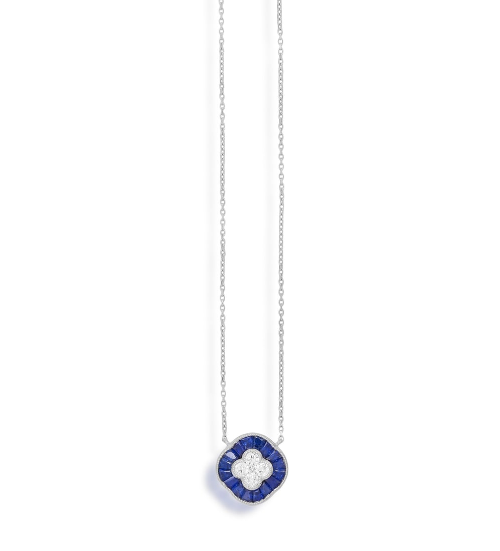 A SAPPHIRE AND DIAMOND PENDANT NECKLACE • Five brilliant-cut diamonds • calibré-cut (1 of 3)