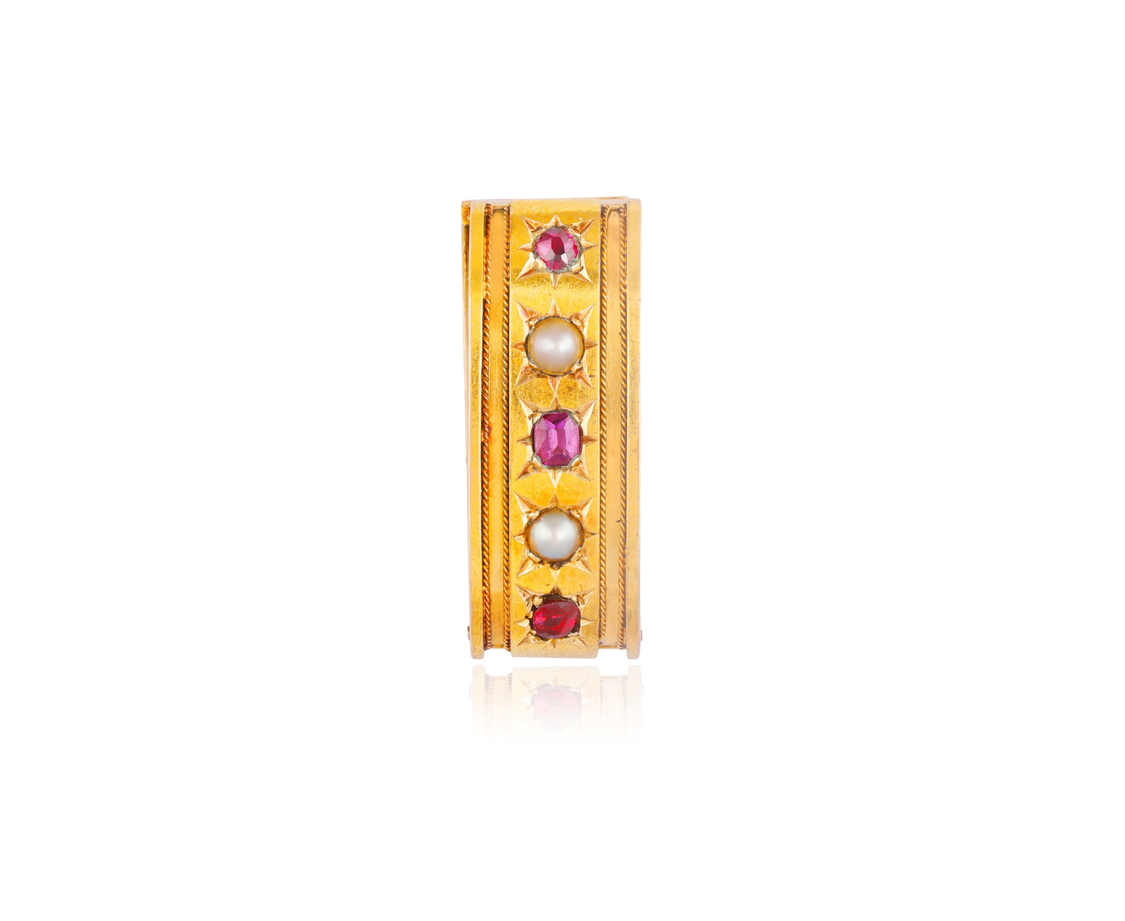 A LATE 19TH CENTURY GEM-SET SCARF BUCKLE • Oval-shaped rubies • seed pearls • one  (1 of 3)