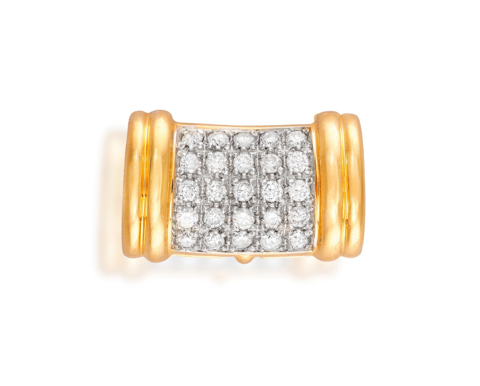 A DIAMOND CLASP • Brilliant-cut diamonds, approx. 1.00cts total • mounted in 14K gold: A DIAMOND CLASP • Brilliant-cut diamonds, approx. 1.00cts total • mounted in 14K gold • width 2.1cm *This lot is sold without a reserve