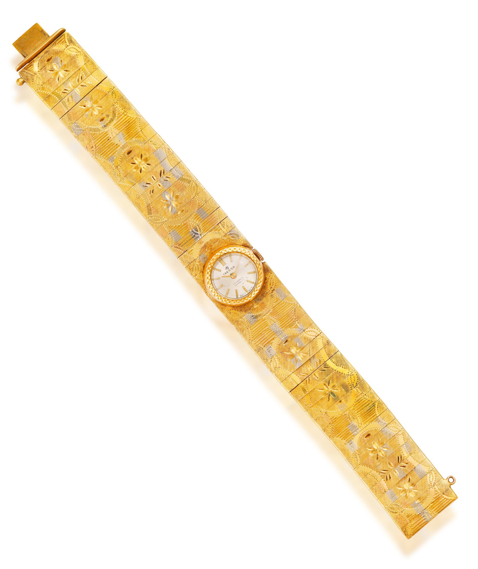 A TRI-COLOURED 18K GOLD LADY'S WRISTWATCH • Manual wind movement • circular silvered (1 of 2)