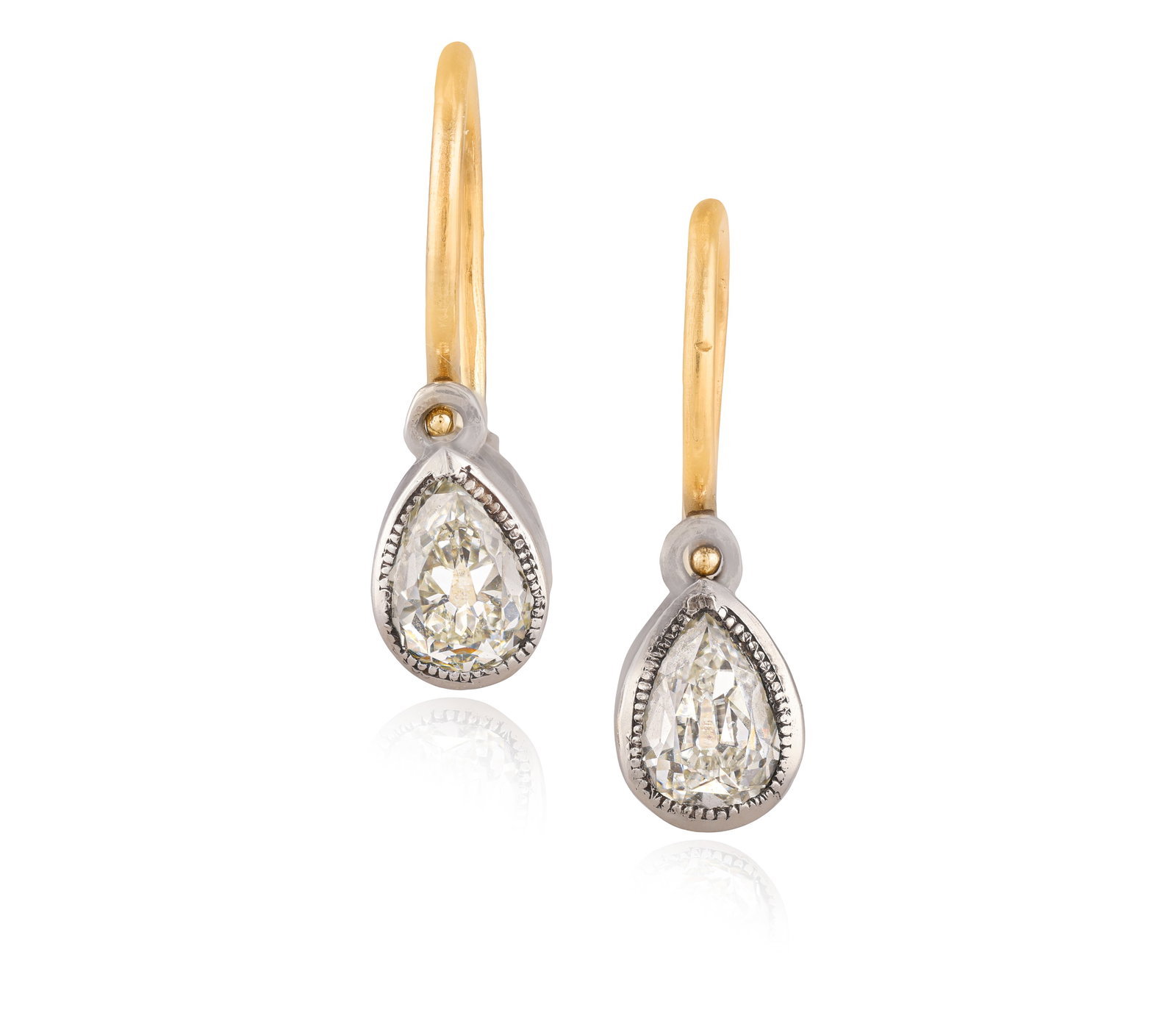 A PAIR OF DIAMOND PENDENT EARRINGS • Two old pear-shaped diamond, approx. 1.20cts total • (1 of 2)