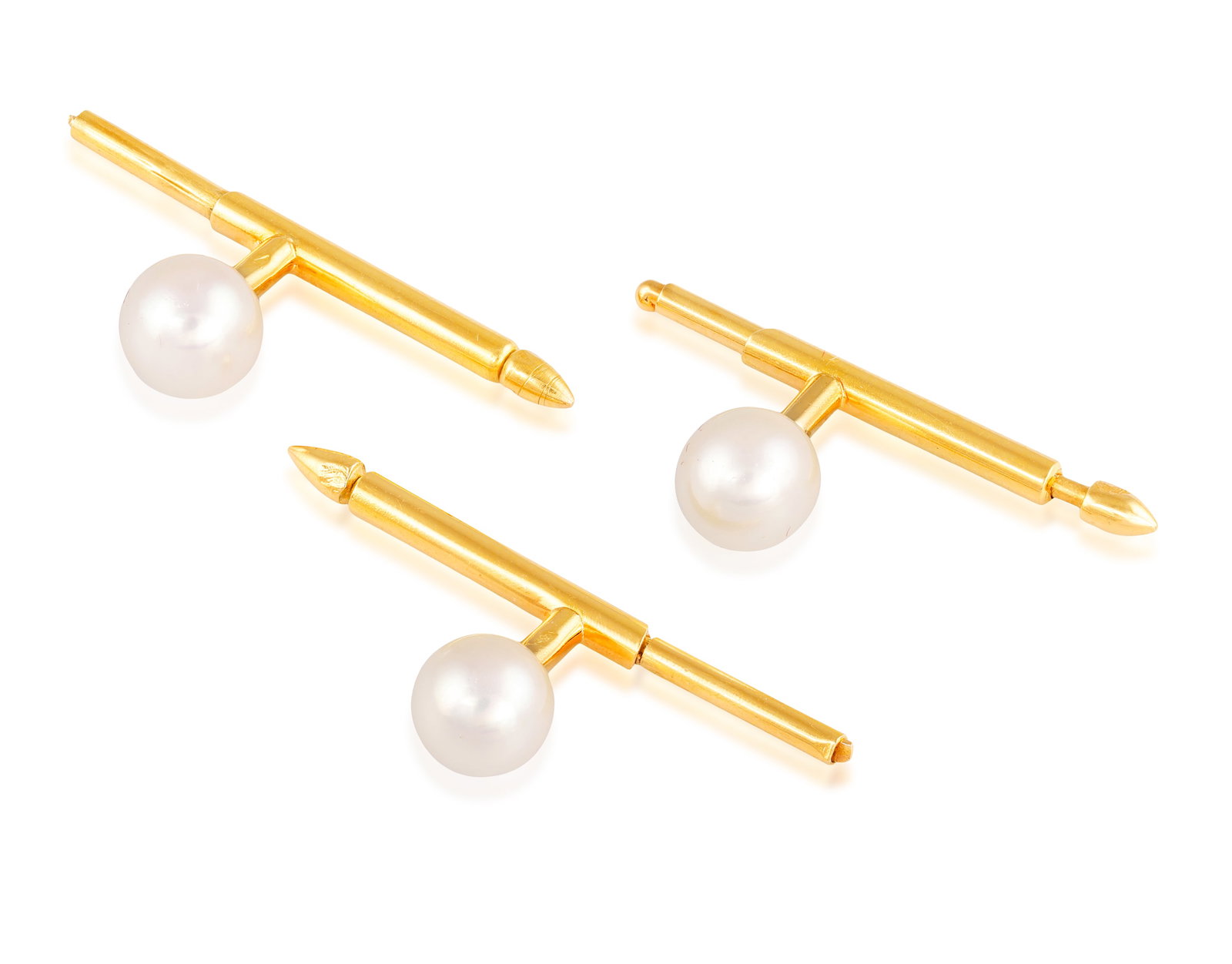 A SET OF CULTURED PEARL AND SHIRT BUTTONS, FRENCH • Three shirt buttons • cultured pearl (1 of 2)