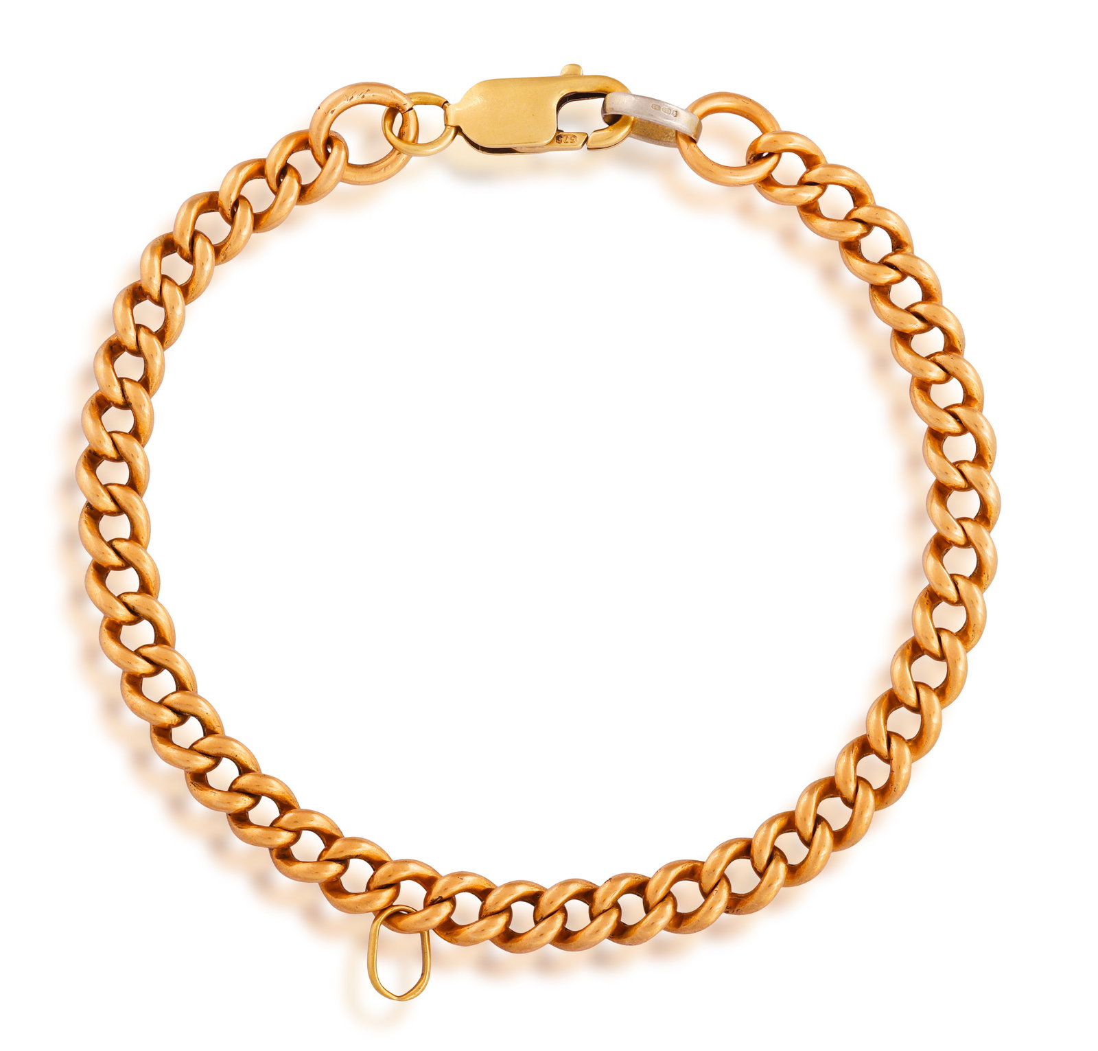A GOLD CHAIN BRACELET • Curb-link chain • in 9K gold and silver • length 22.5cm (1 of 3)