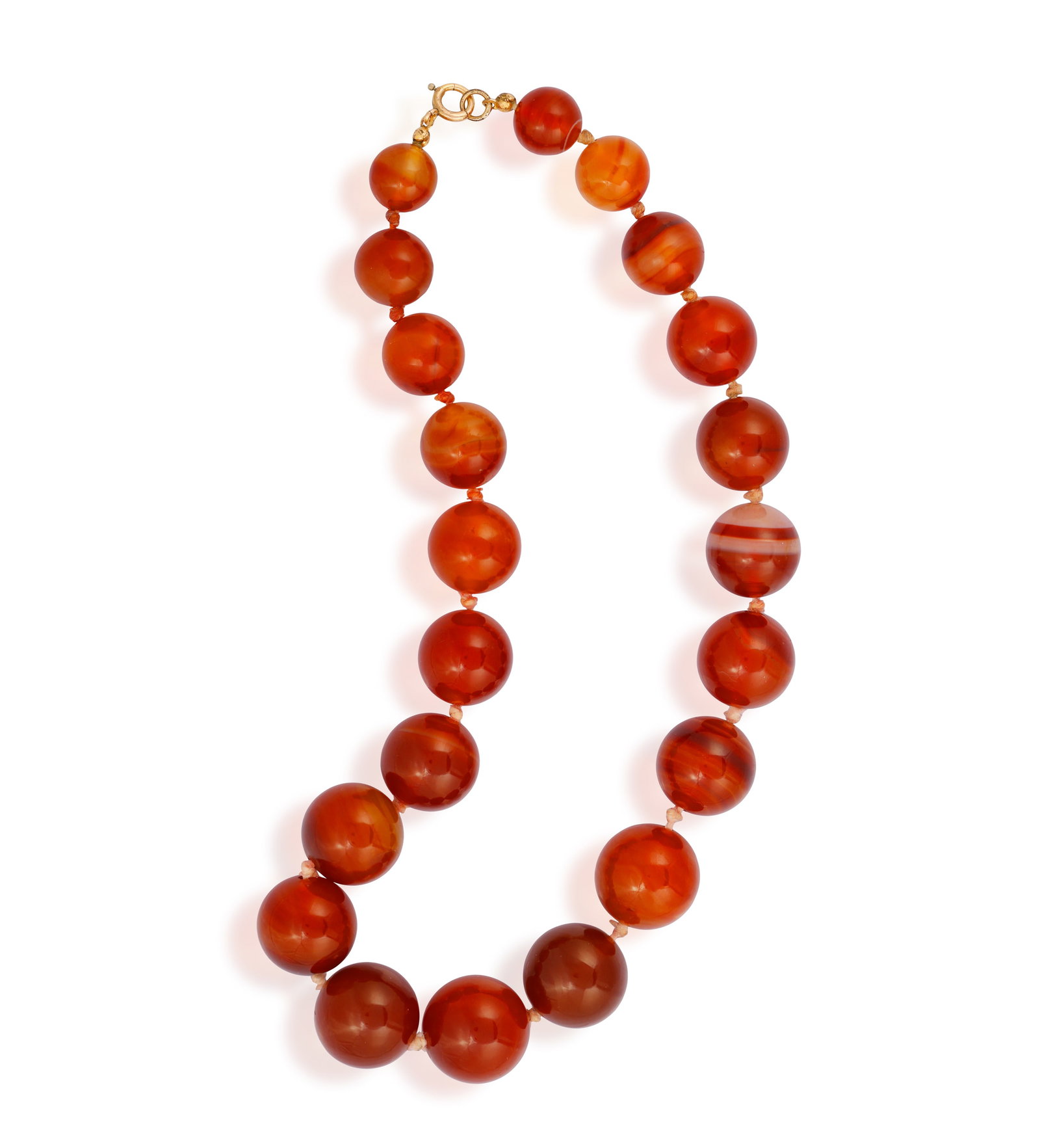 AN AGATE BEAD NECKLACE • Graduated agate beads, approx. 12.8 to 21.5mm • length 44.5cm (1 of 3)