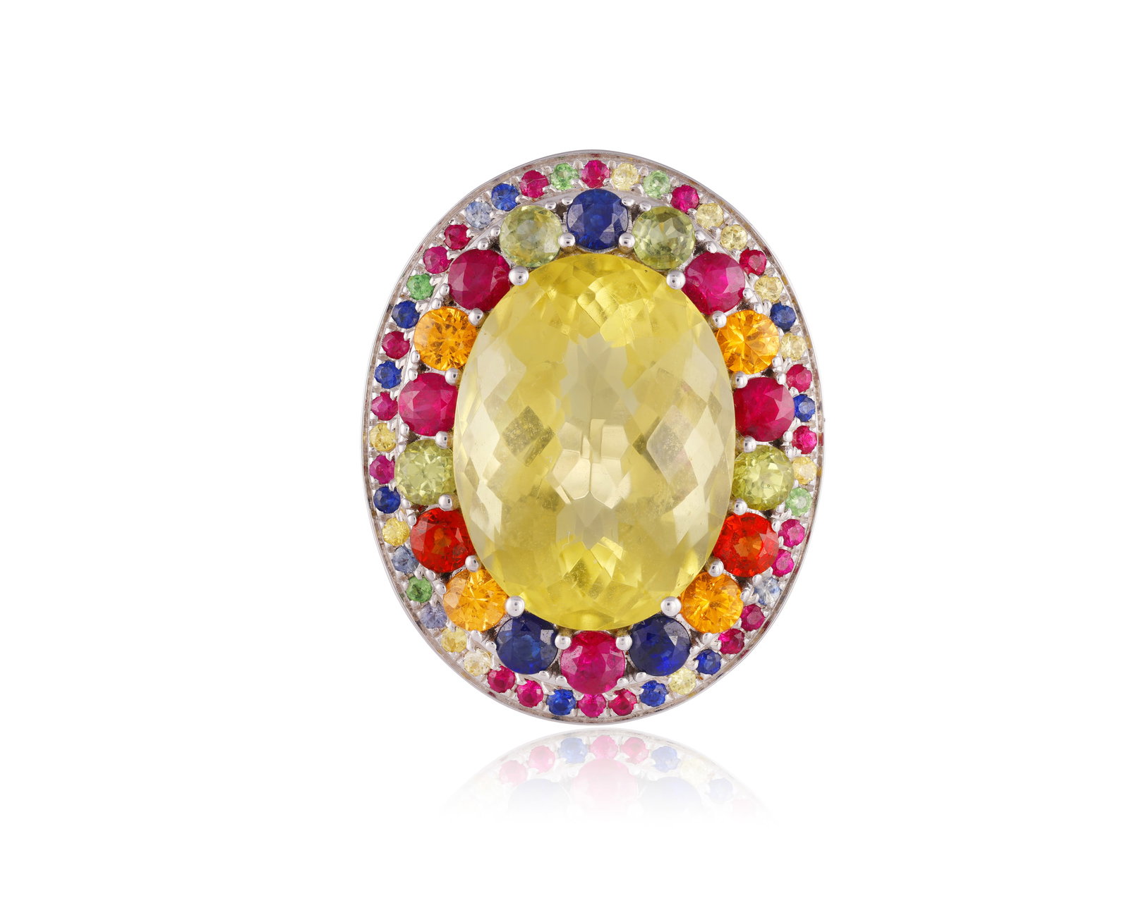 A MULTI-GEM COCKTAIL RING • Oval-shaped citrine, approx. 16.00cts • circular-cut rubies, (1 of 4)