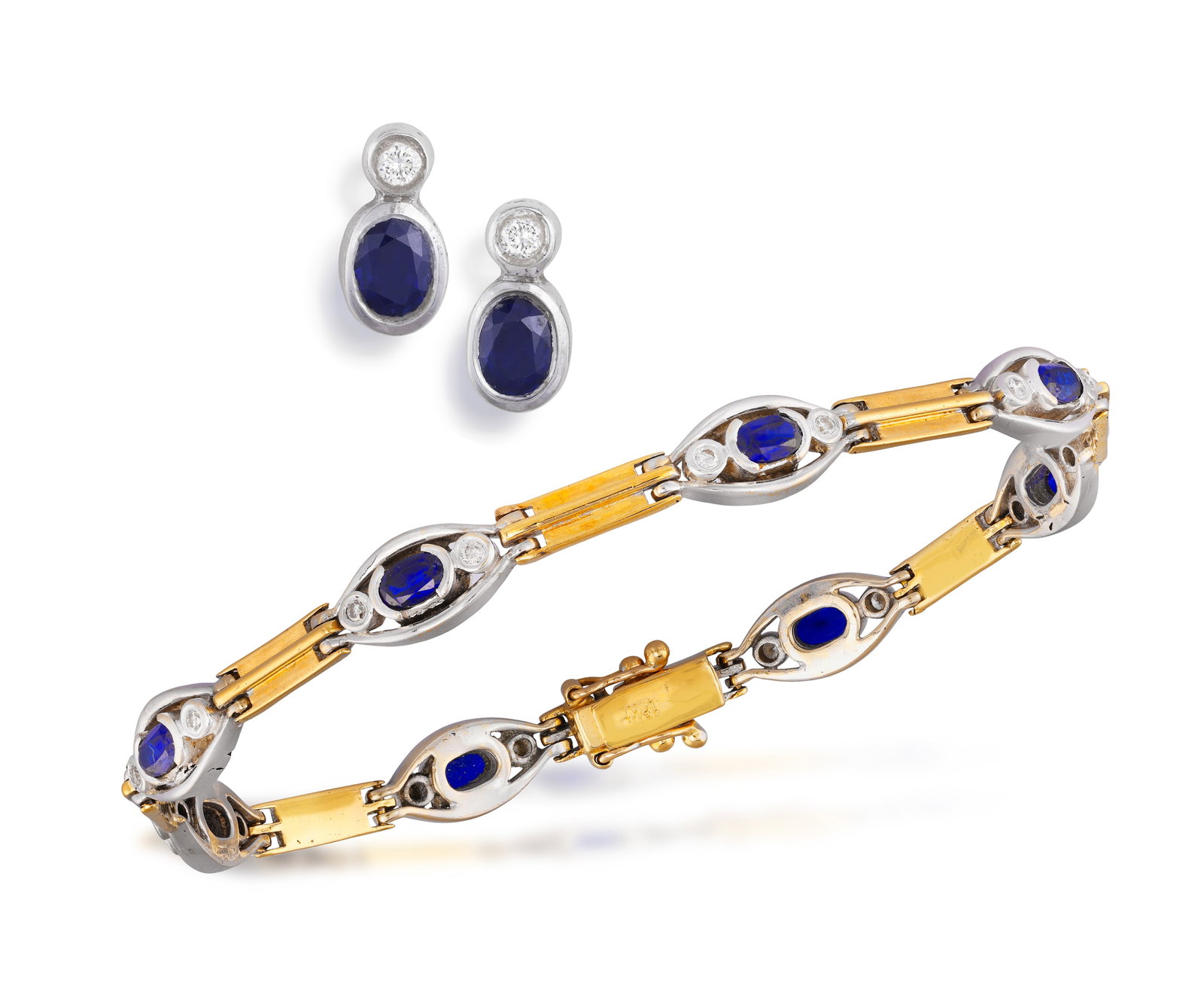 A SAPPHIRE AND DIAMOND BRACELET AND A PAIR OF EARRINGS • Oval-shaped sapphires • brilli (1 of 3)