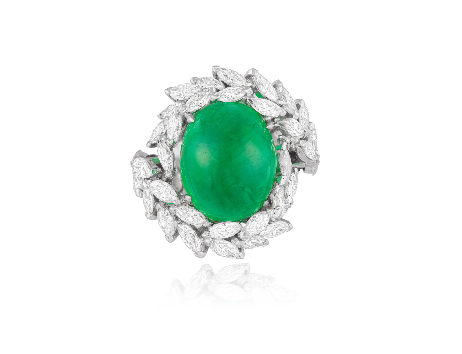 AN EMERALD AND DIAMOND DRESS RING • Oval-shaped emerald cabochon, approx. 9.50cts • marq (1 of 4)