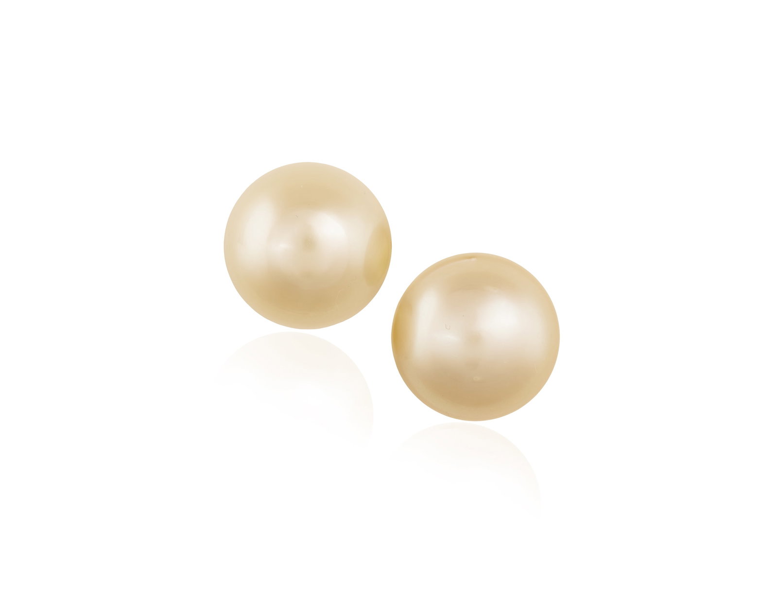 A PAIR OF CULTURED PEARL EARRINGS • South Sea cultured pearls, approx. 14.8 and 14.9mm •: A PAIR OF CULTURED PEARL EARRINGS • South Sea cultured pearls, approx. 14.8 and 14.9mm • mounted in platinum • width 1.4cm