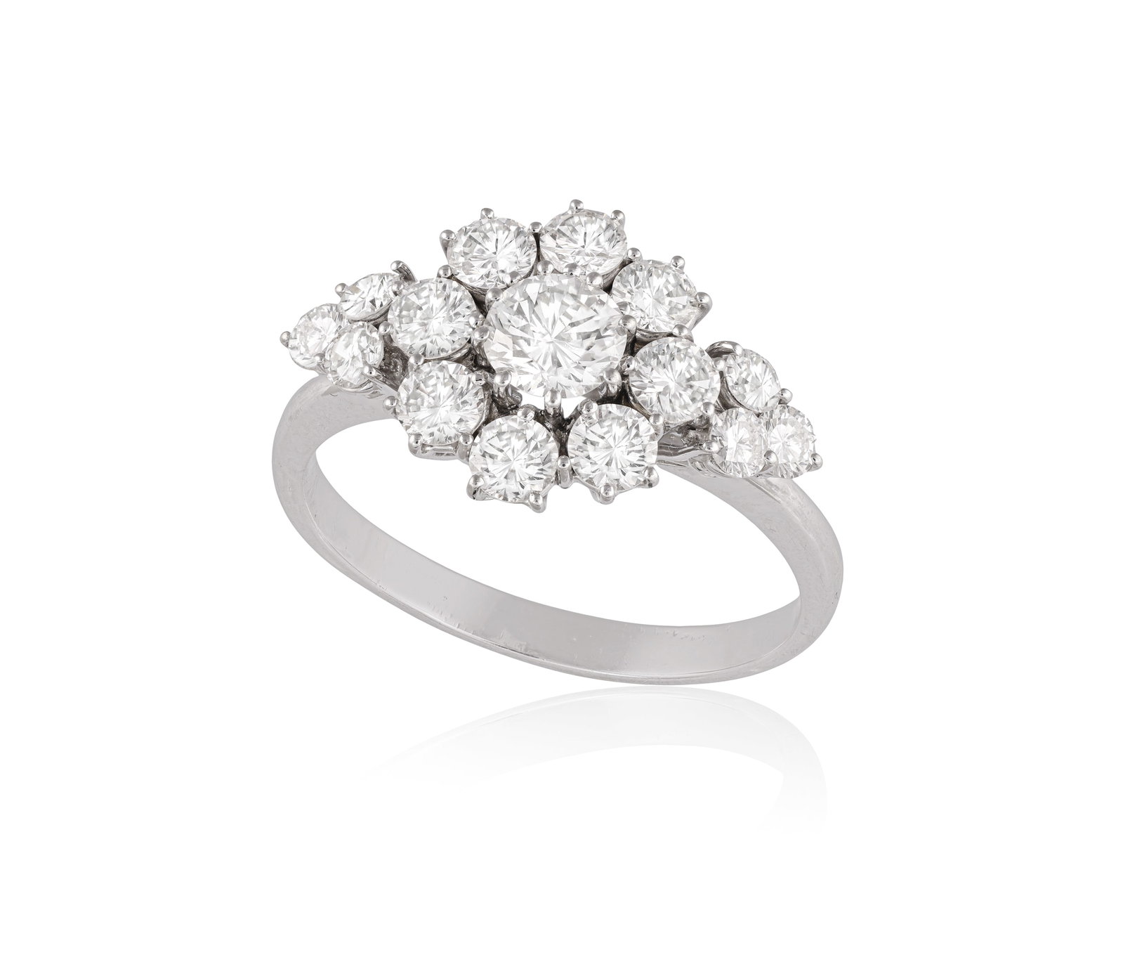 A DIAMOND CLUSTER RING • Brilliant-cut diamonds, approx. 2.30cts total • mounted in 18K (1 of 2)