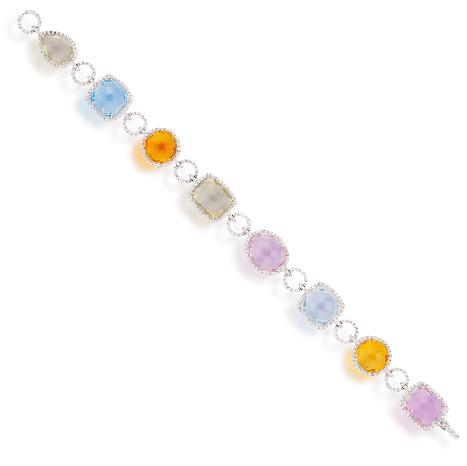 A GEM-SET AND DIAMOND BRACELET • Pear and cushion-shaped faceted cabochon aquamarines • (1 of 3)