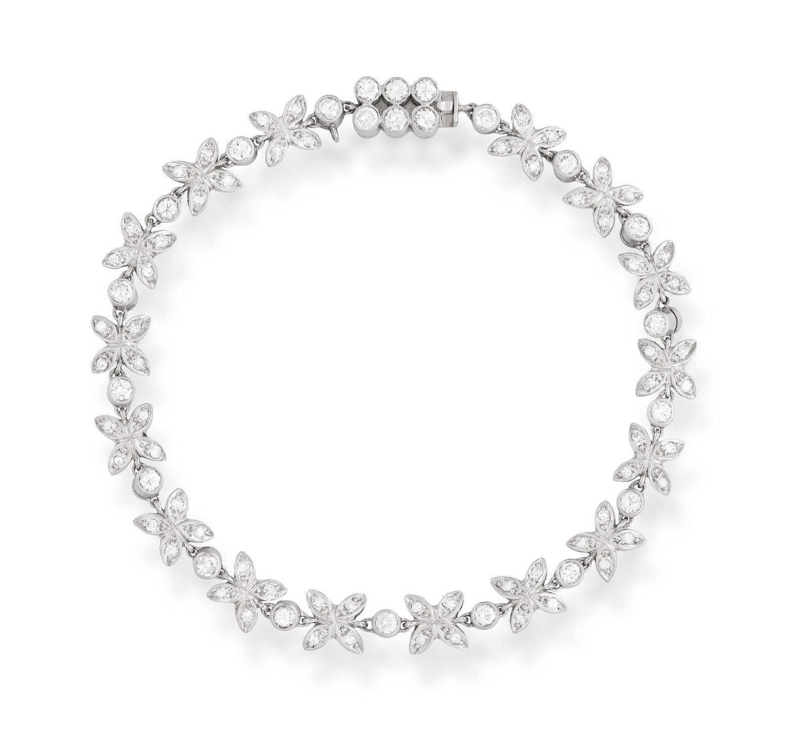 A DIAMOND BRACELET • Of floral motif • brilliant and single-cut diamonds, approx. 2.20ct (1 of 3)