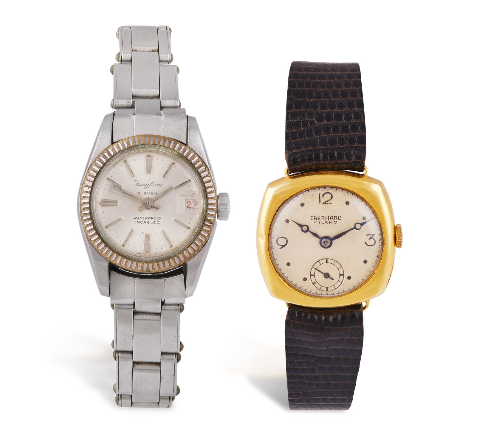 EBERHARD MILANO AND YUNGFRAU INCABLOC: A GROUP OF TWO WATCHES • The first: manual wind movemen (1 of 3)