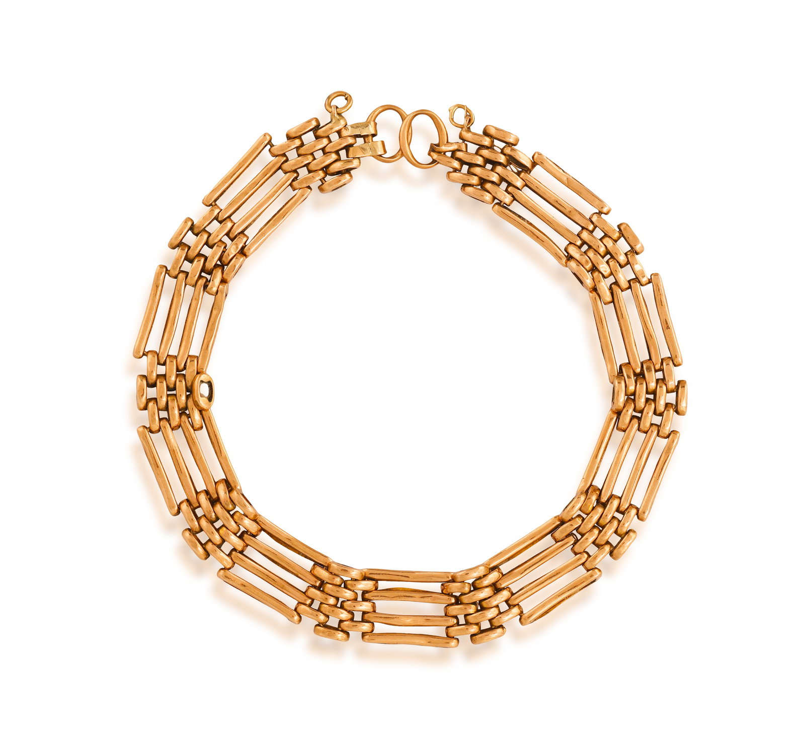 A 9K GOLD BRACELET • Gate-link bracelet • with security chain • length 21cm *This (1 of 1)