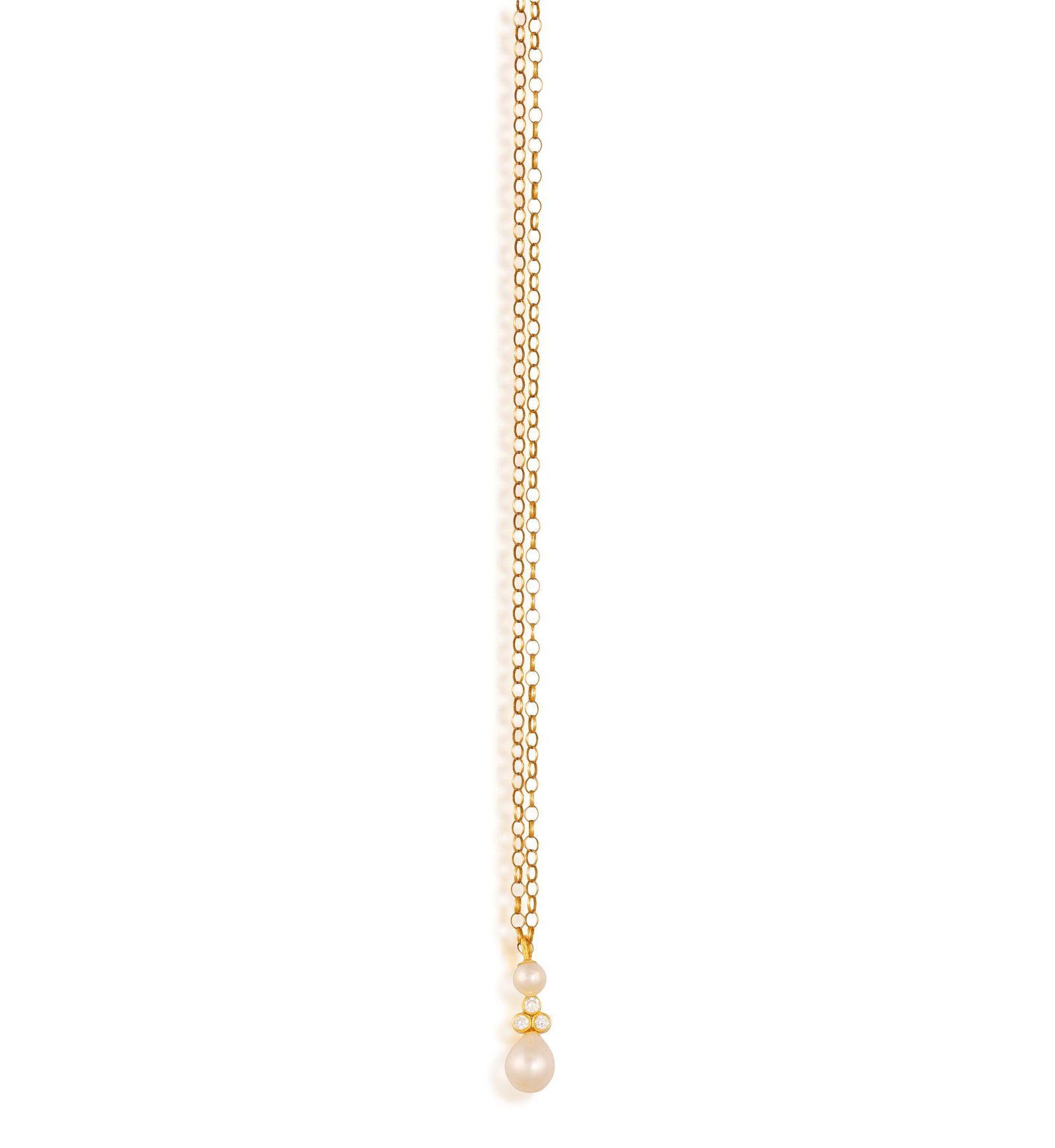 A CULTURED PEARL AND DIAMOND PENDANT ON CHAIN • Cultured pearl of cream tint, approx. 5.1mm &# (1 of 2)