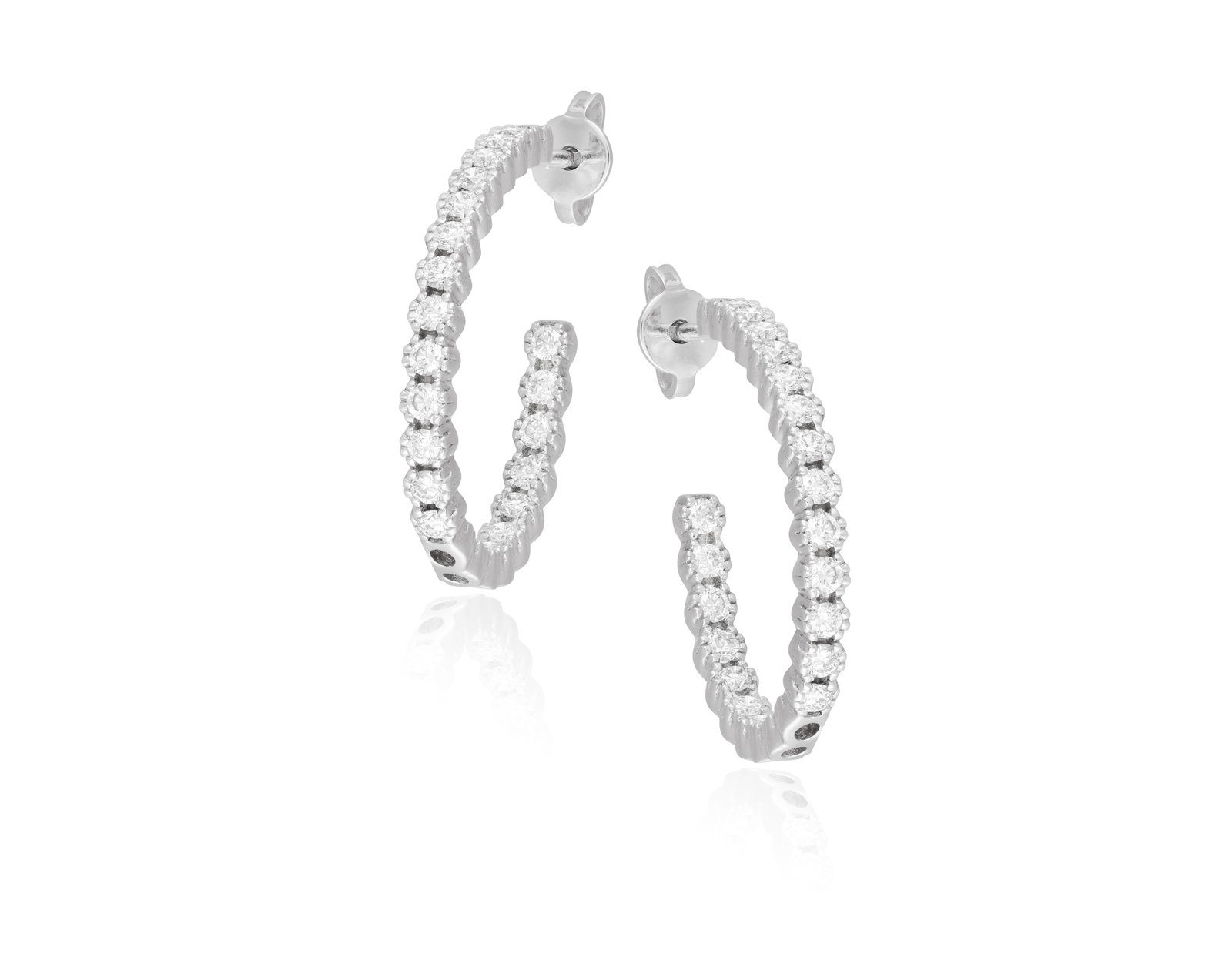 A PAIR OF DIAMOND HOOP EARRINGS • Brilliant-cut diamonds, approx. 2.30cts total • mounte: A PAIR OF DIAMOND HOOP EARRINGS • Brilliant-cut diamonds, approx. 2.30cts total • mounted in 18K gold • length 2.3cm