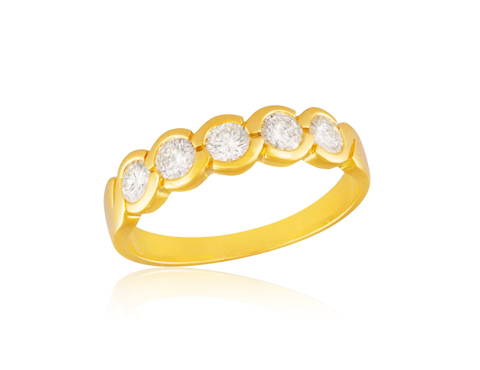 A DIAMOND HALF-ETERNITY RING • Brilliant-cut diamonds, approx. 0.80ct total • mounted in: A DIAMOND HALF-ETERNITY RING • Brilliant-cut diamonds, approx. 0.80ct total • mounted in 18K gold • ring size Q