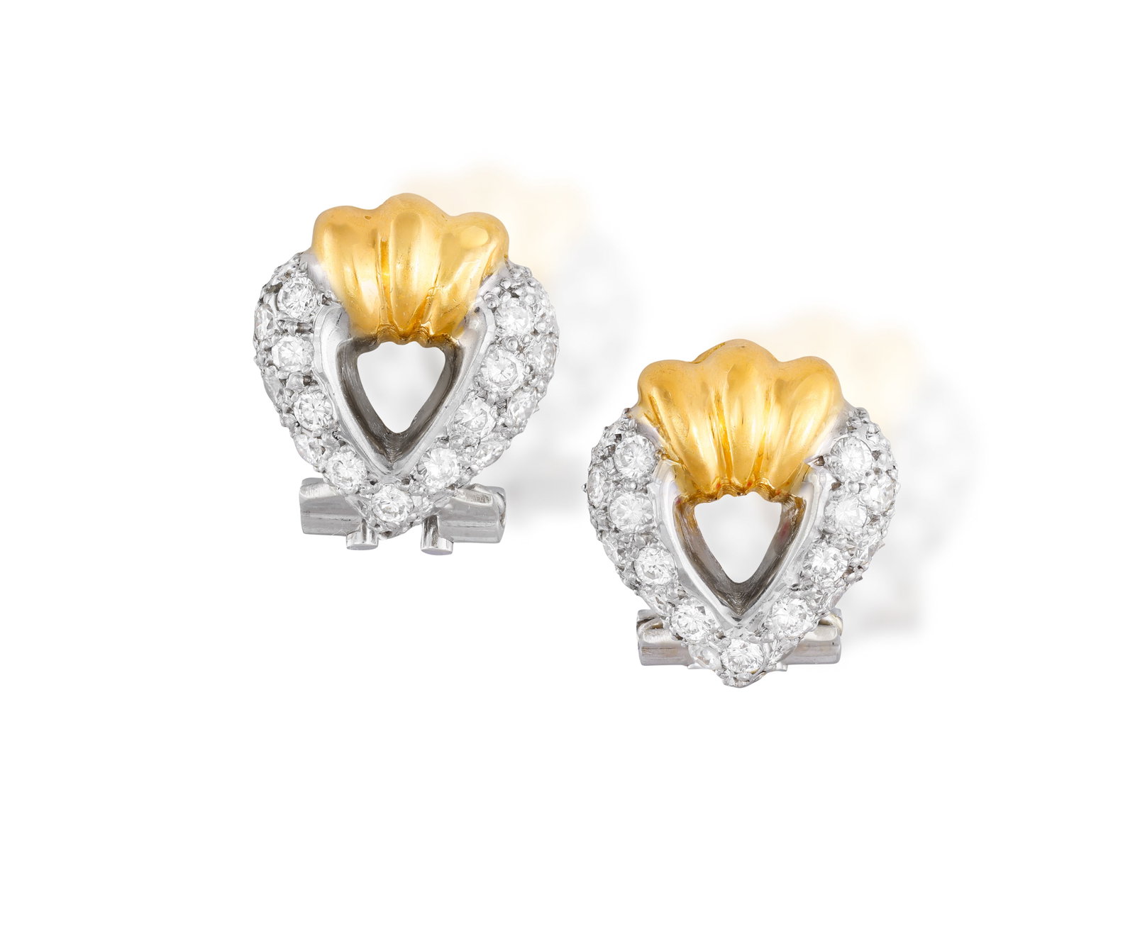 A PAIR OF DIAMOND EARRINGS • Brilliant-cut diamonds • mounted in 18K gold • Englis (1 of 2)