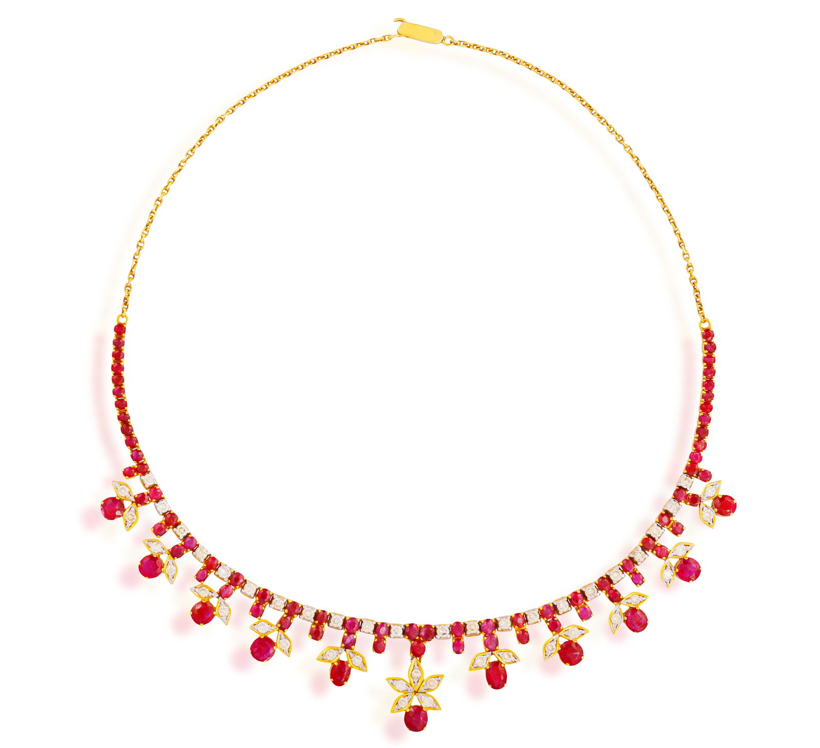 A RUBY AND DIAMOND NECKLACE • Circular, cushion and oval-shaped rubies, approx. 17.30cts total (1 of 2)