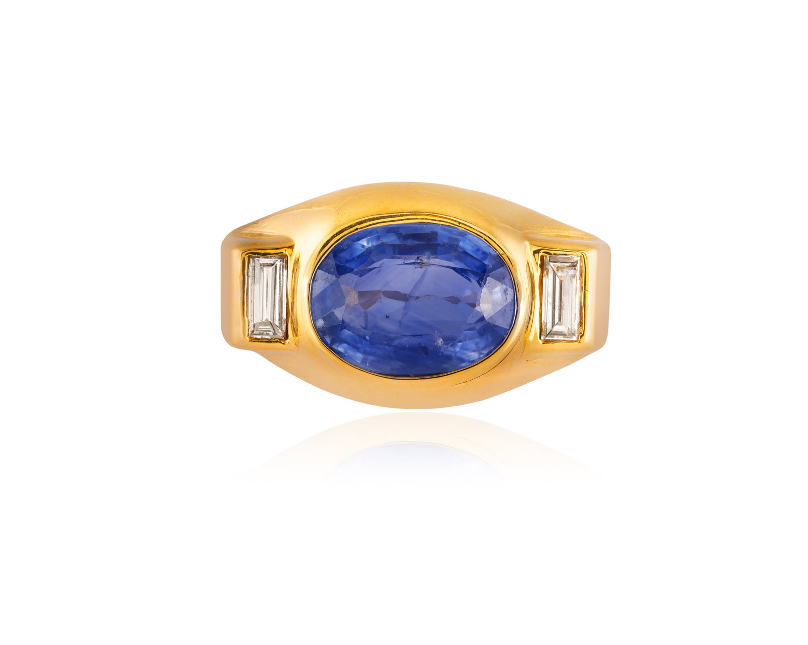 A SAPPHIRE AND DIAMOND RING • Oval-shaped sapphire, approx. 2.80cts • baguette-cut diamo (1 of 3)
