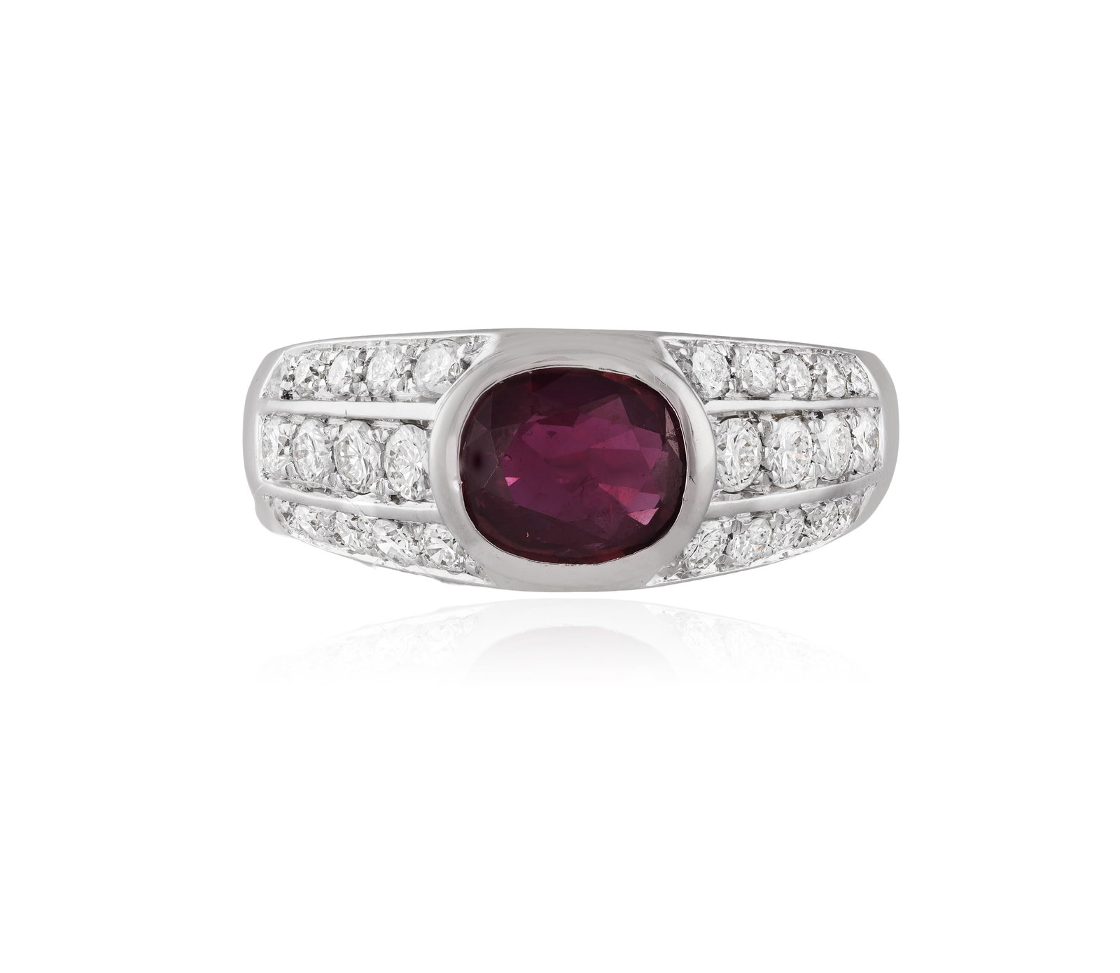 A RUBY AND DIAMOND RING • Cushion-shaped ruby, approx. 1.20cts • brilliant-cut diamonds, (1 of 3)