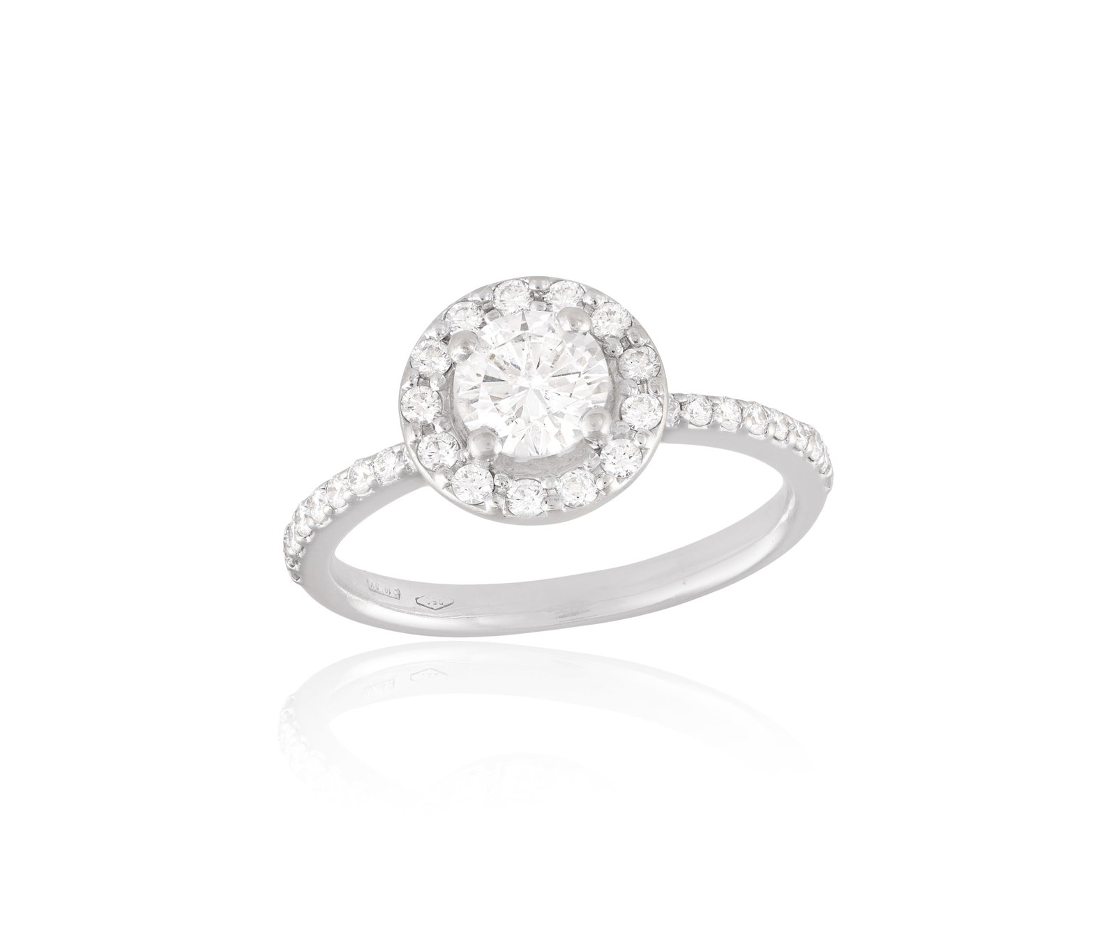 A DIAMOND SINGLE-STONE HALO RING • Brilliant-cut diamonds, approx. 1.30cts total • mount (1 of 2)
