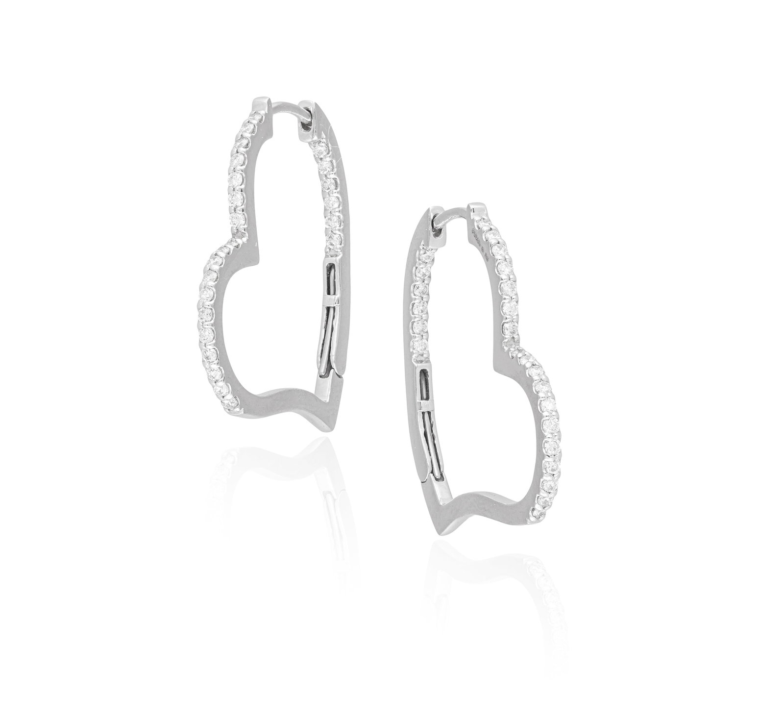 A PAIR OF DIAMOND HEART HOOP EARRINGS • Brilliant-cut diamonds • mounted in platinum (1 of 3)