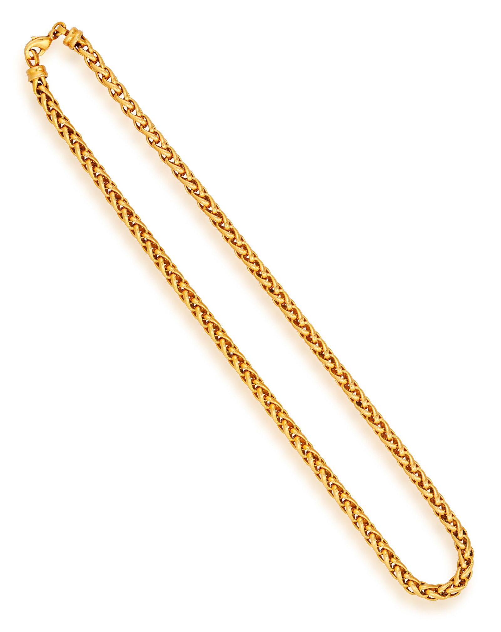 A GOLD CHAIN NECKLACE • Wheat-link chain • in 18K gold • length 44cm (1 of 5)