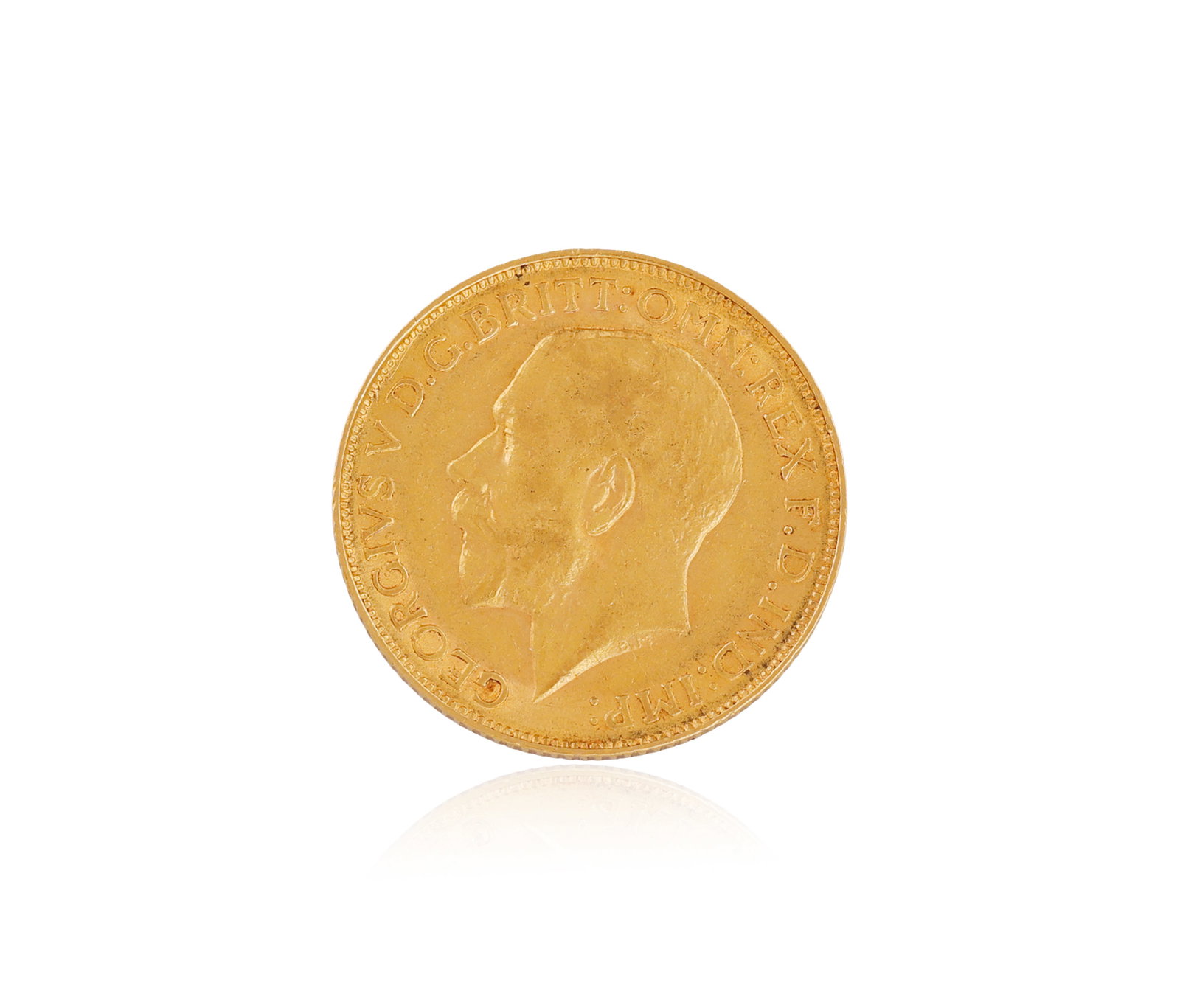 A GEORGE V FULL-SOVEREIGN GOLD COIN, 1911 Struck with an image of St George and the dragon, the: A GEORGE V FULL-SOVEREIGN GOLD COIN, 1911 Struck with an image of St George and the dragon, the opposing side with Monarch's head facing to the left