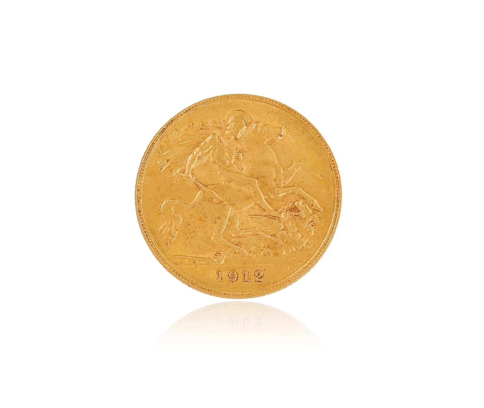 A GEORGE V HALF-SOVEREIGN GOLD COIN, 1912 Struck with an image of St George and the dragon, the: A GEORGE V HALF-SOVEREIGN GOLD COIN, 1912 Struck with an image of St George and the dragon, the opposing side with Monarch's head facing to the left *This lot is sold without a reserve