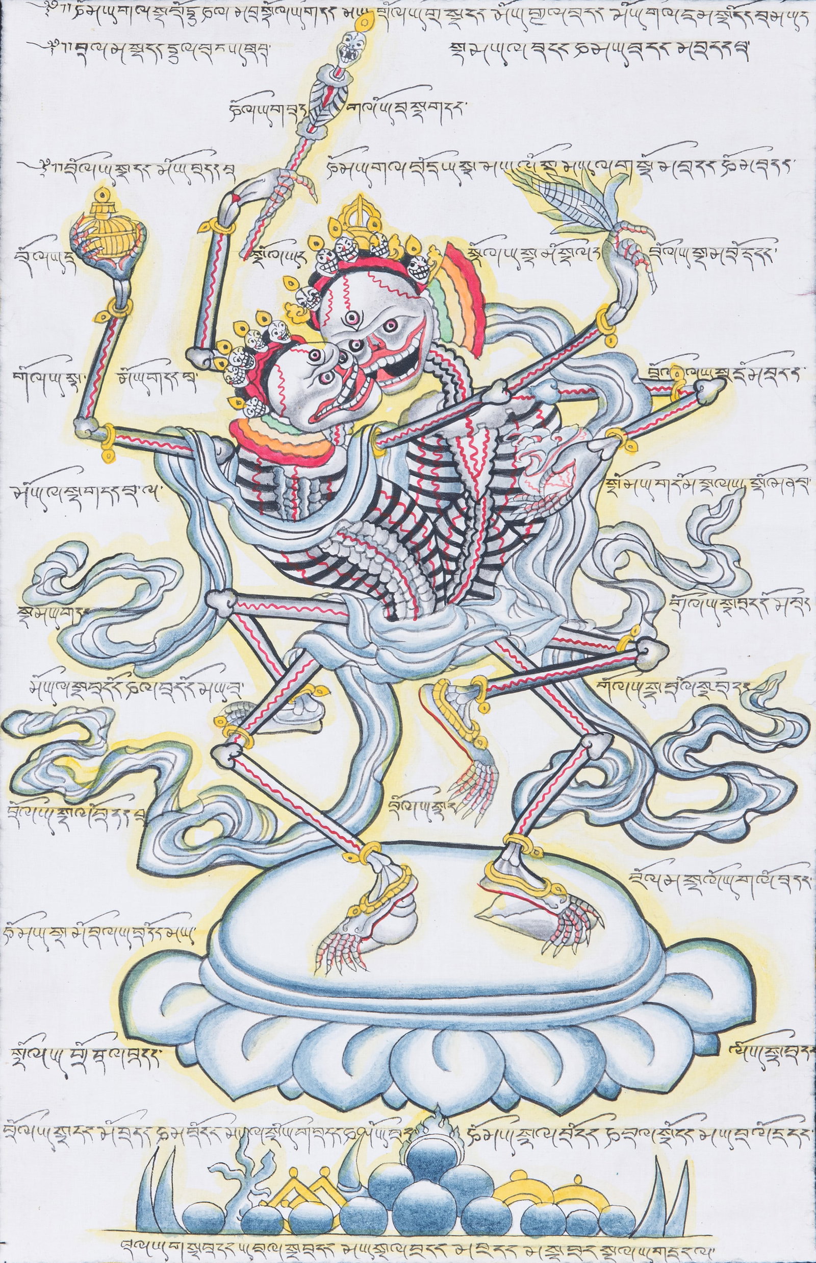 A POLYCHROME THANGKA ON CLOTH DEPICTING TWO DANCING CITIPATIS Tibet, late 20th Century This (1 of 2)
