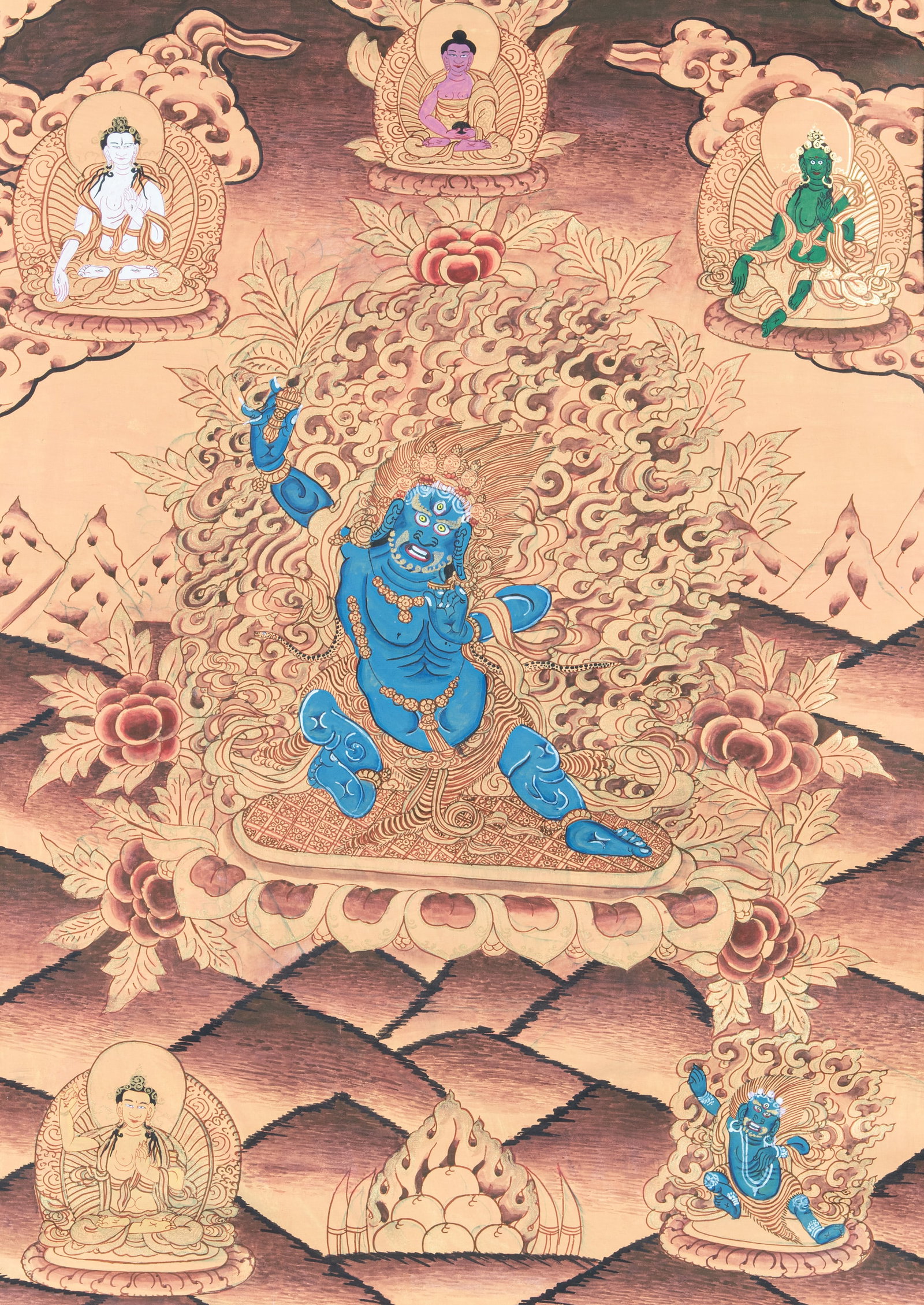 A POLYCHROME AND GILT THANGKA ON CLOTH DEPICTING VAJRAPANI Nepal, late 20th Century On a light (1 of 2)
