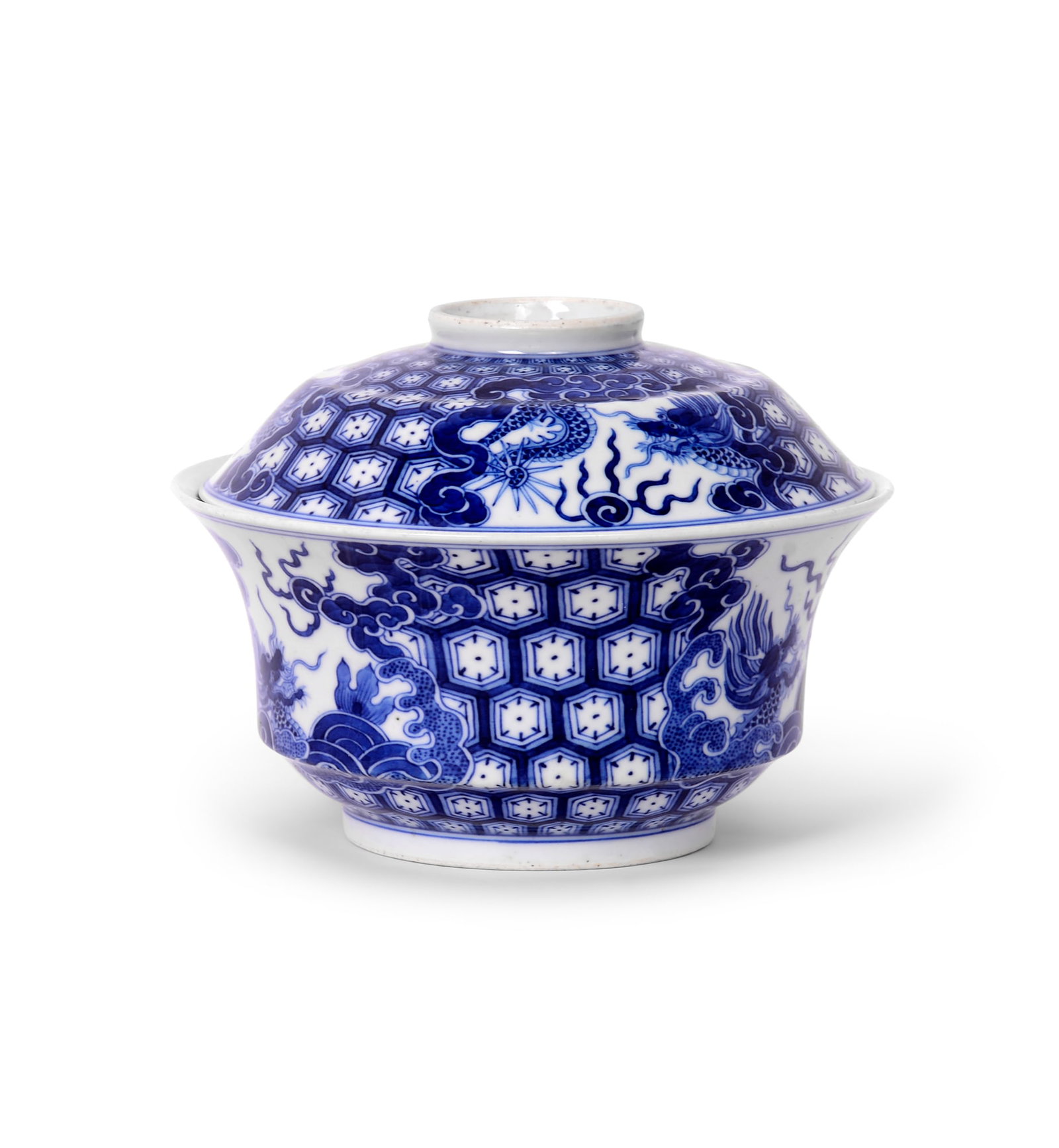 A BLUE AND WHITE 'DRAGON' COVERED BOWL WITH A DRAGON MARK China for Vietnam, 19th century This (1 of 4)