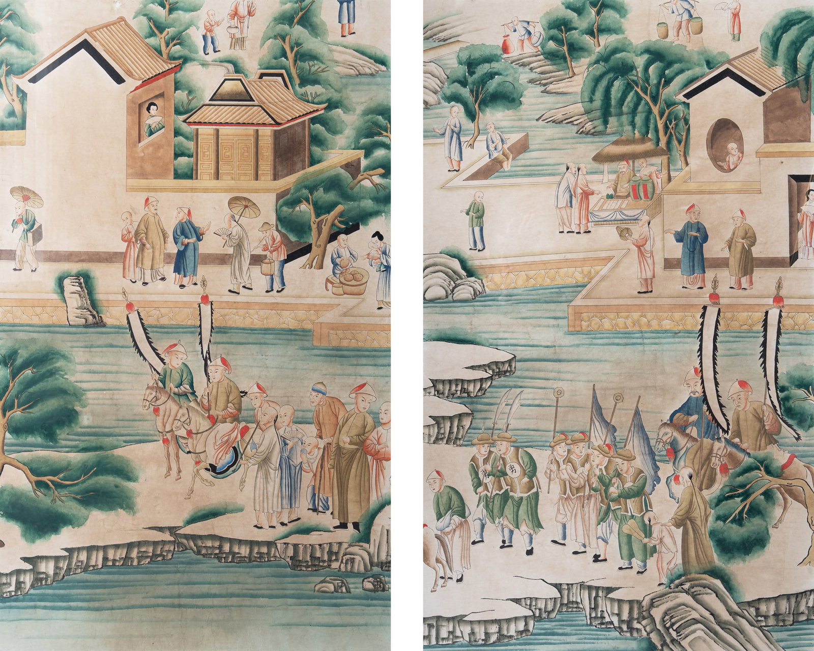 TWO FRAMED COULORED PAPER PAINTINGS OF 'FIGURES' 19世纪末-20世纪 (1 of 3)
