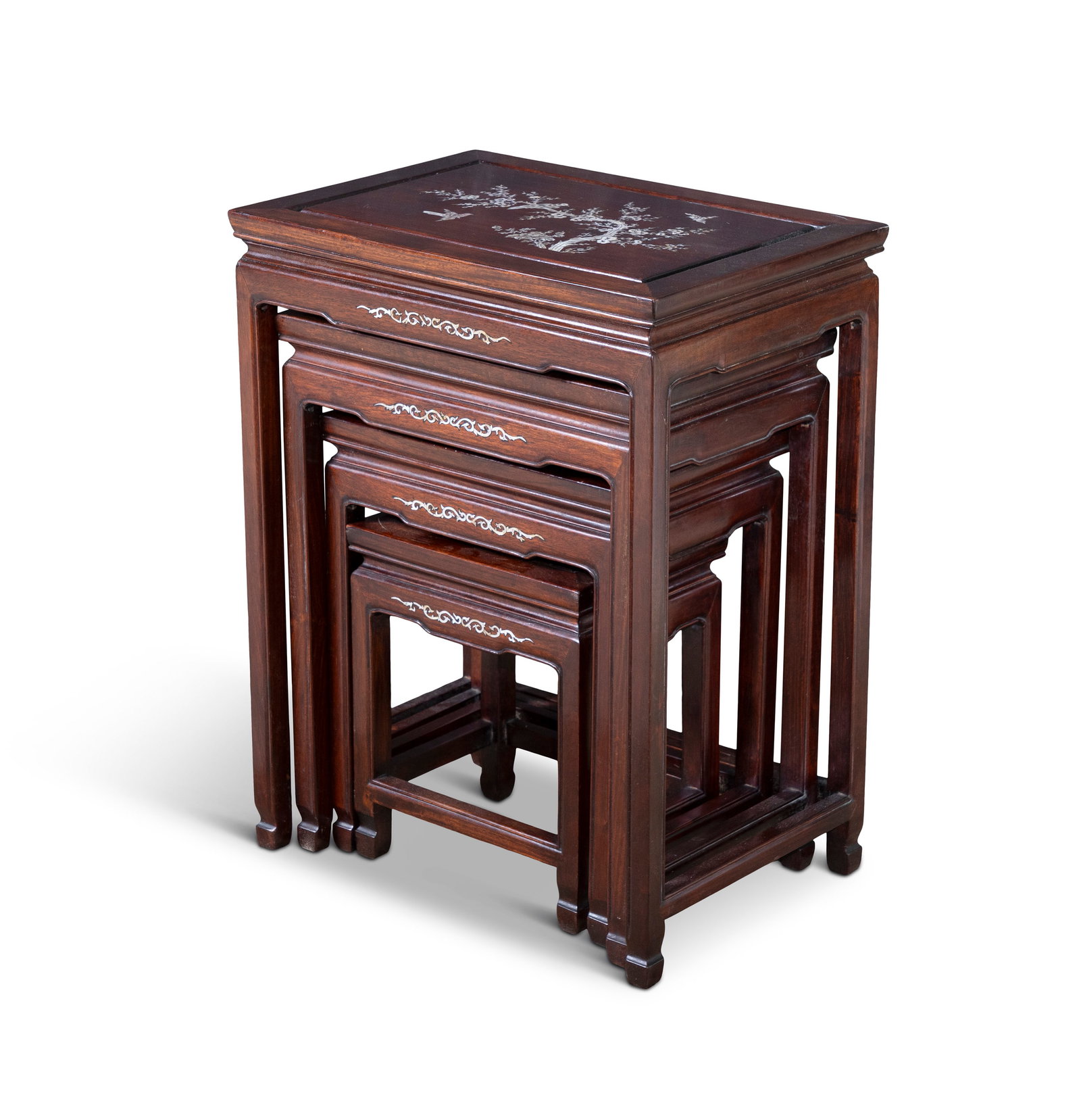 A HARDWOOD AND MOTHER‑OF‑PEARL INLAID NEST OF QUARTETTO TABLES China, or Vietnam, 20th (1 of 1)