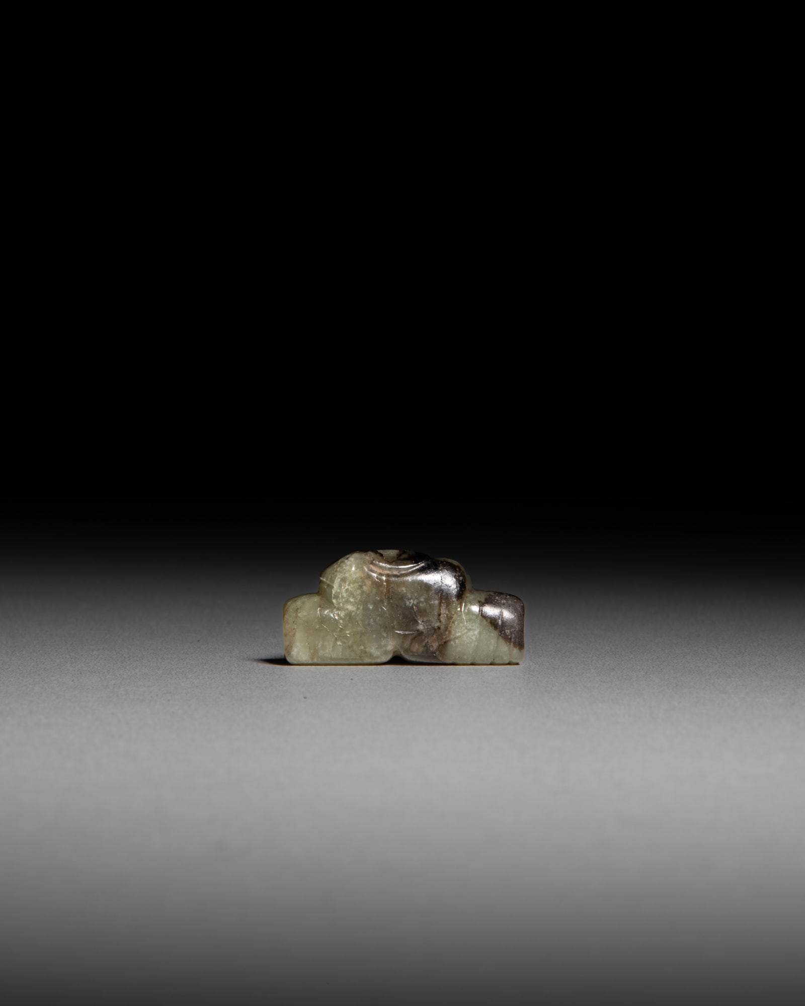 A VERY RARE CELADON WITH BLACK RUSSET JADE TUBE WITH RABBIT DESIGN 西周 青玉 (1 of 4)