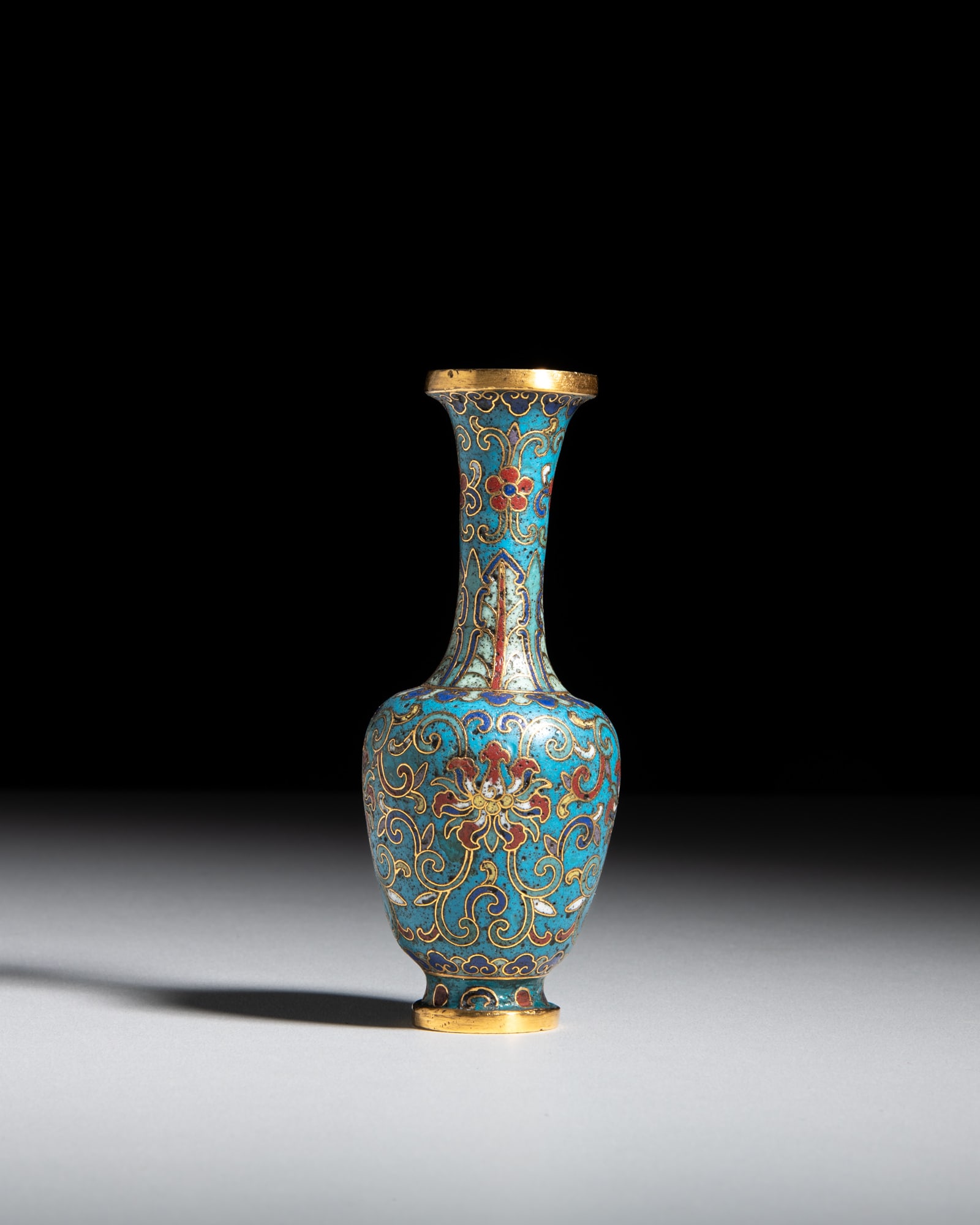 A GILT BRONZE CLOISONNE ENAMEL 'LOTUS' VASE, MARK 'QIANLONG NIANZHI BO' 清乾隆 (1 of 3)
