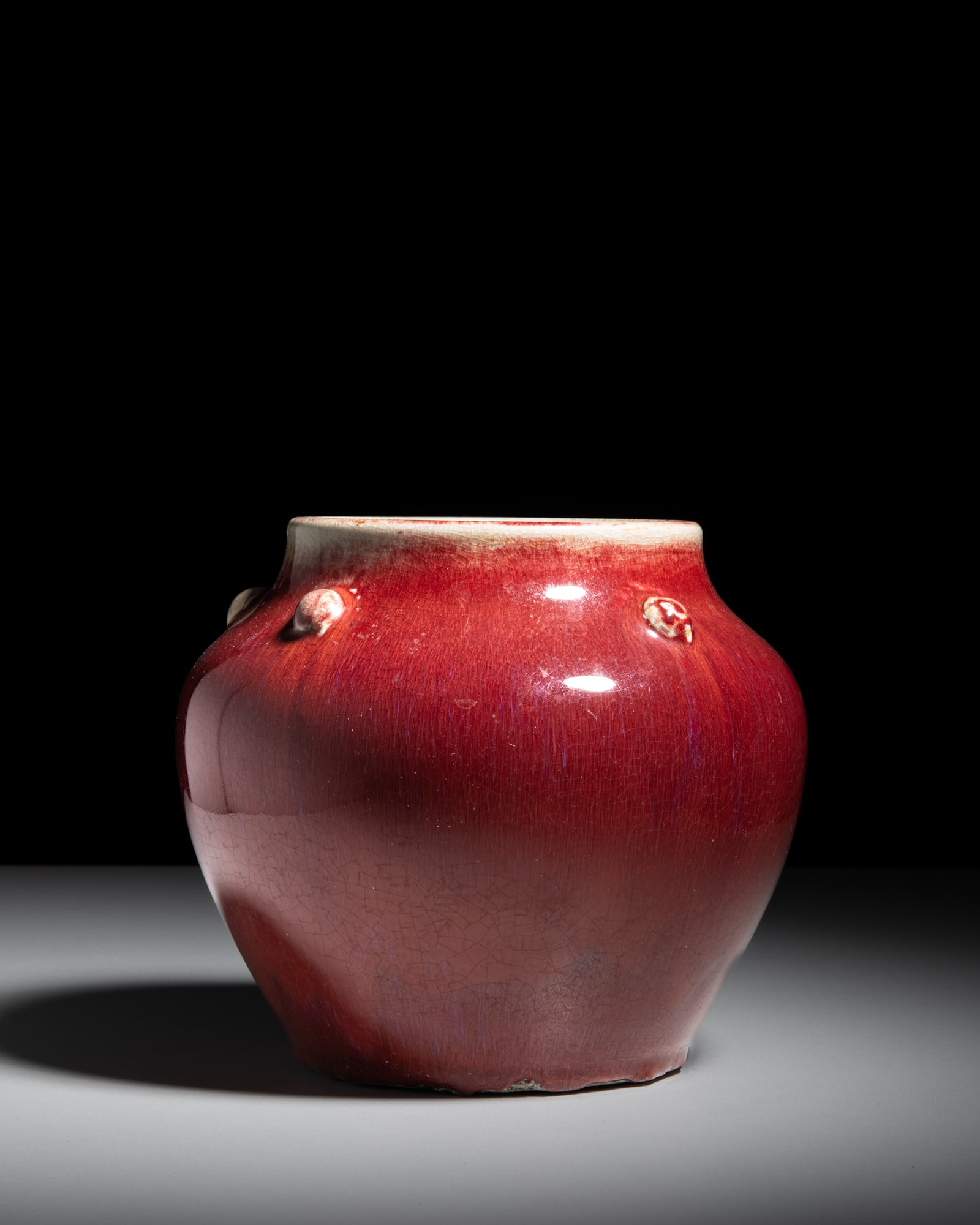 A LANGYAO-GLAZED JAR WITH BOSSES DECORATION 清代 乳钉纹郎 (1 of 2)