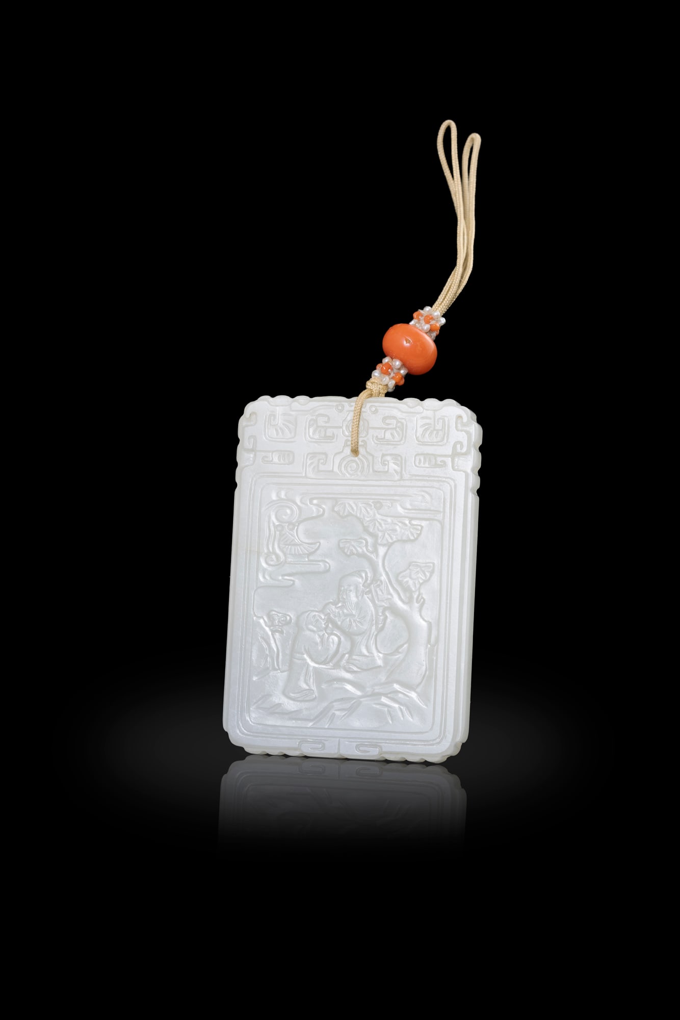 A WHITE JADE 'HARVESTING MEDICINAL HERBS' PENDANT 清代 白玉’采 (1 of 1)