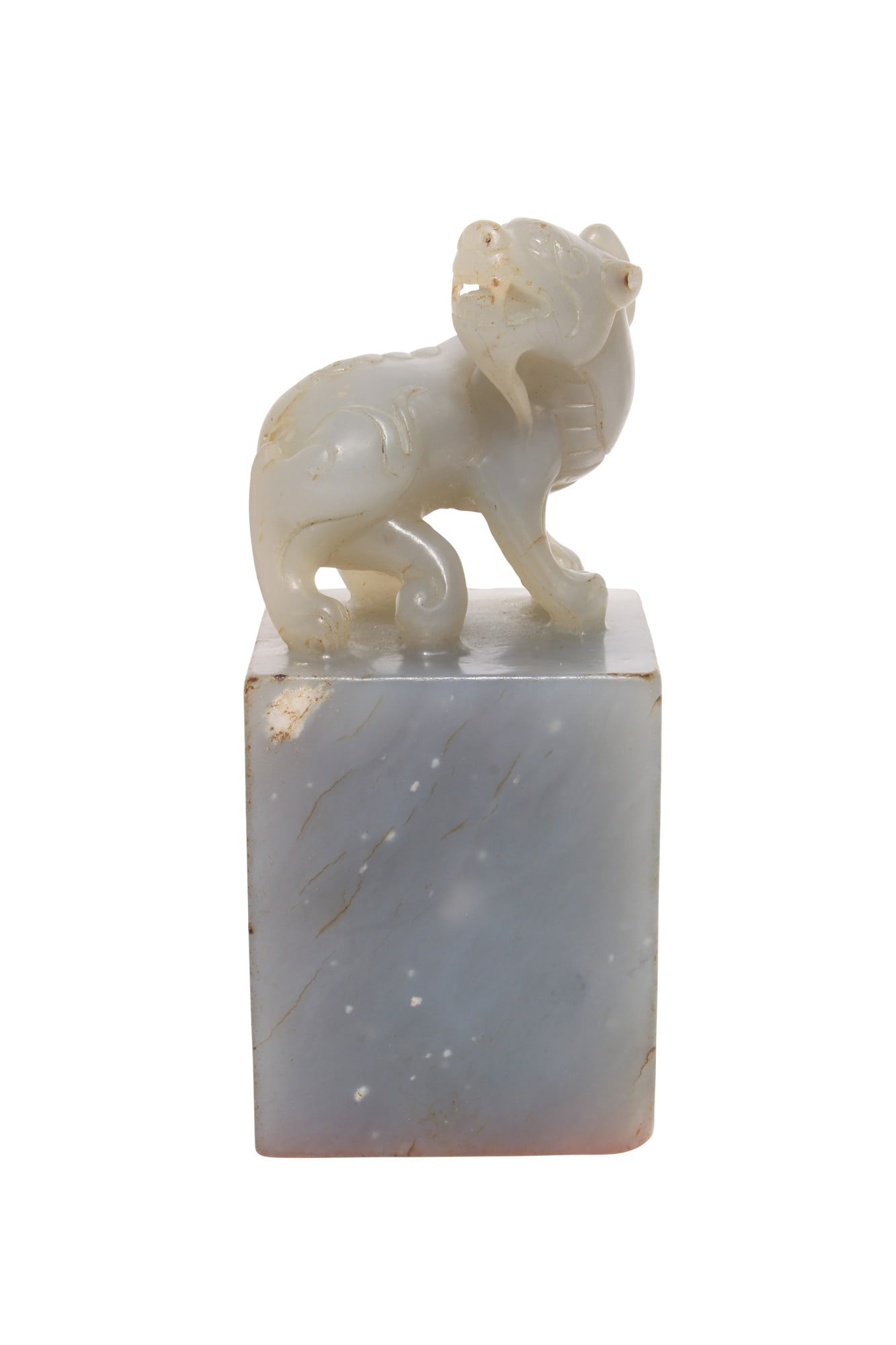 A CELADON JADE 'QILIN' QIANLONG CHEN HAN SEAL 清代 '乾隆宸翰 (1 of 3)