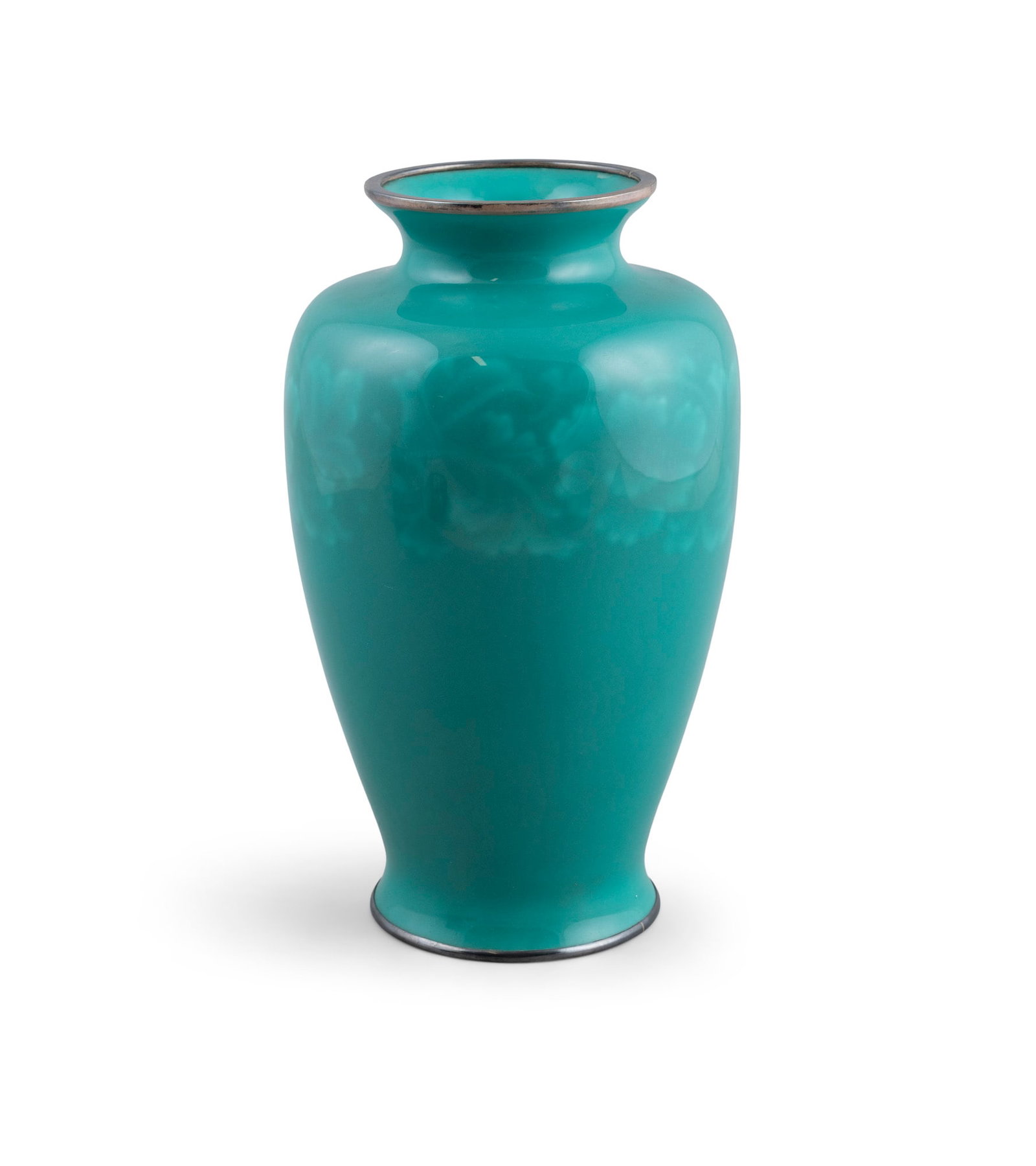 A GREEN GROUND 'PEONY' CLOISONNE ENAMEL VASE Japan, 20th century H.24.9cm: A GREEN GROUND 'PEONY' CLOISONNE ENAMEL VASE Japan, 20th century H.24.9cm