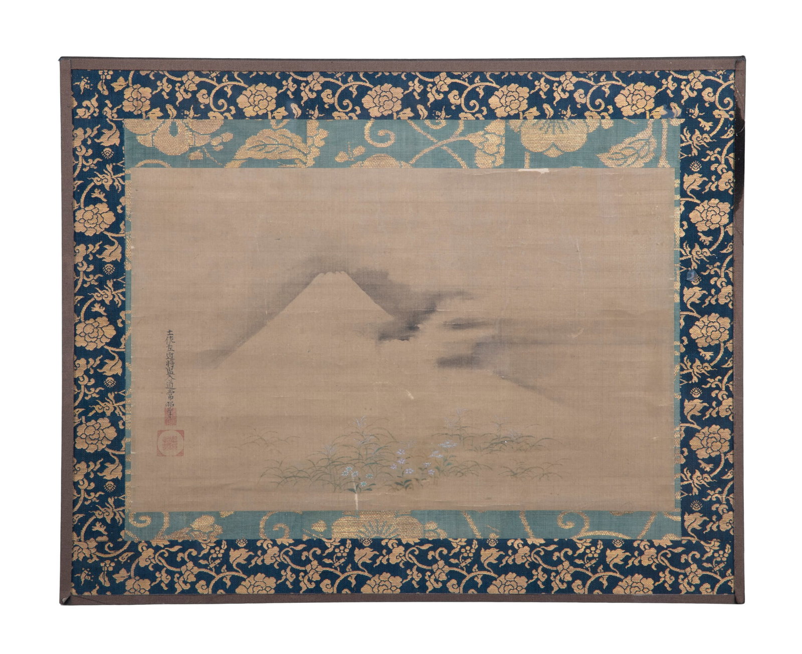 TOSA MITSUOKI 土佐光起 (1617-1691) Mount Fuji Ink and color on silk, on: TOSA MITSUOKI 土佐光起 (1617-1691) Mount Fuji Ink and color on silk, on scroll and framed. Japan, Edo period signed 'Tosa Sakon Shokan Mitsuoki' and with a seal of Mitsuoki 